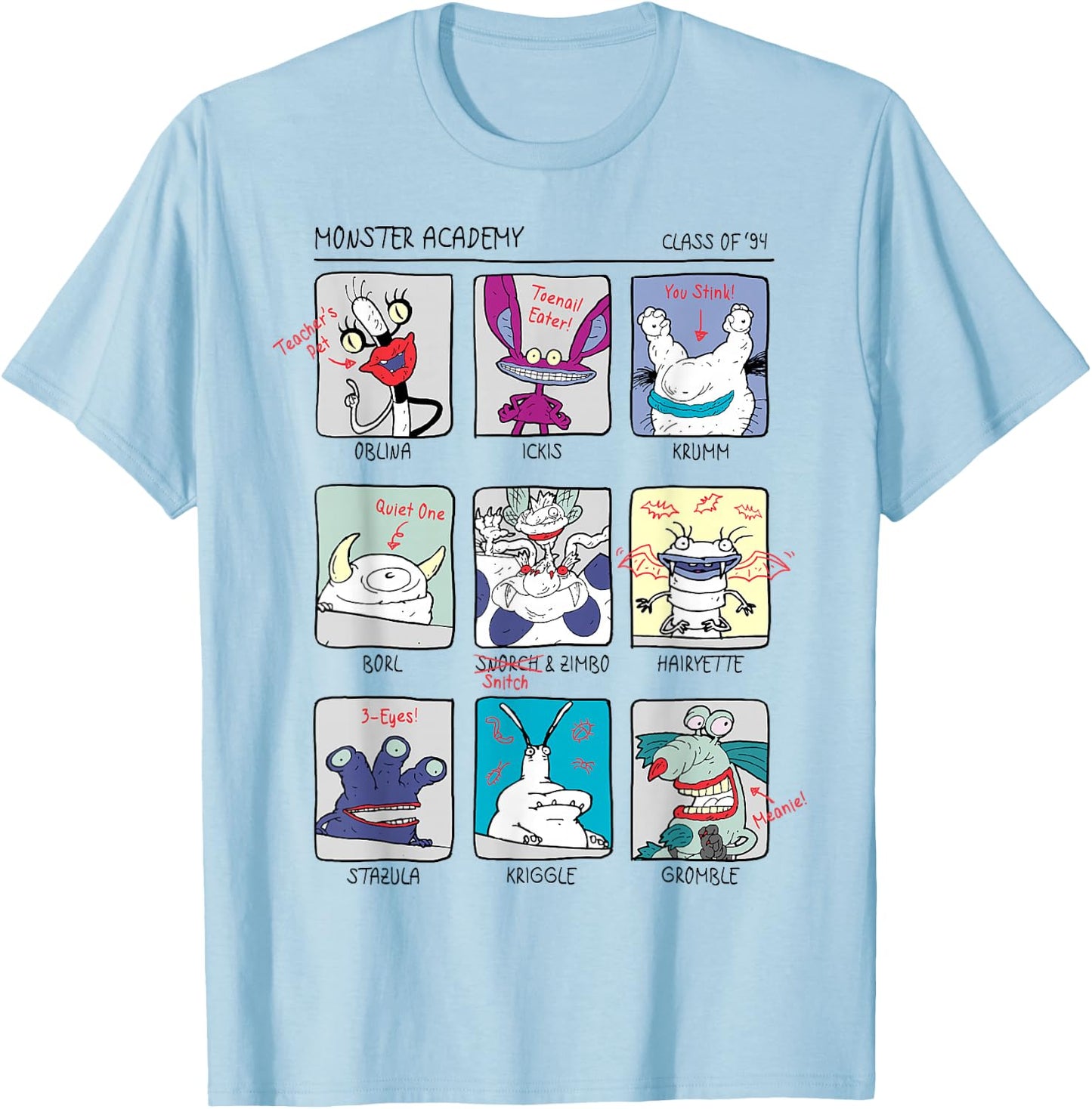 Aaahh!!! Real Monsters Yearbook Photos Page T-Shirt - T-Shirt | Light Blue