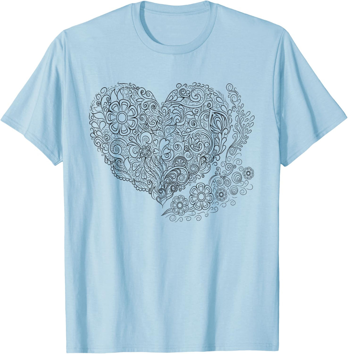 Heart Shaped Adult Coloring Book Style Fashion T Shirt T-Shirt - T-Shirt | Light Blue
