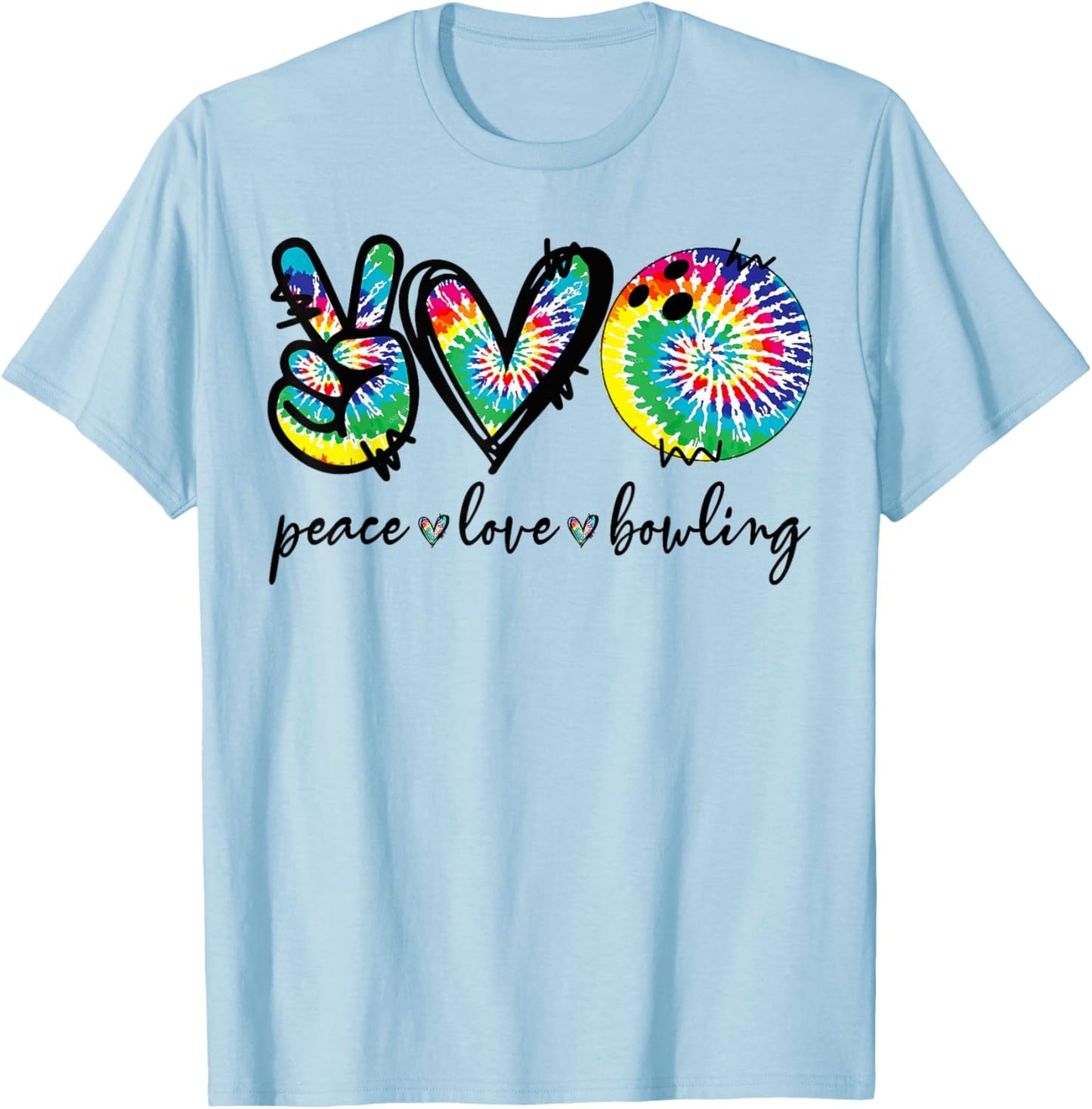 Peace Love Bowling Player Tie Dye Bowling Lovers Funny T-Shirt - T-Shirt | Light Blue