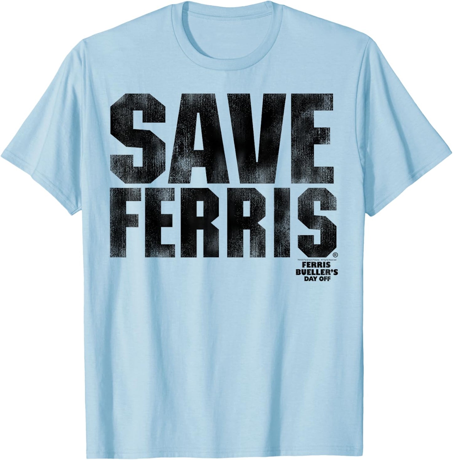 Ferris Bueller's Day Off Save Ferris Bold Black Type Graphic T-Shirt - T-Shirt | Light Blue