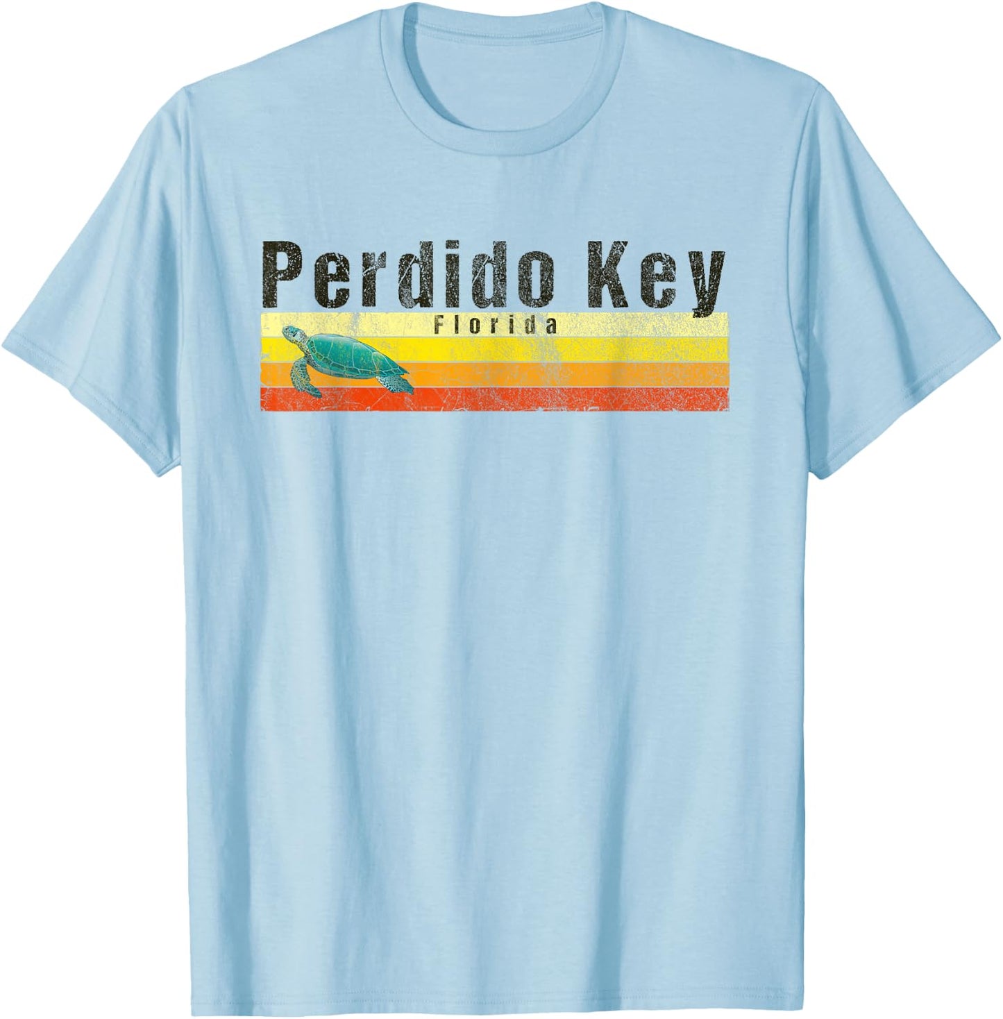 Perdido Key, FL Vintage Style Sea Turtle T-Shirt - T-Shirt | Light Blue
