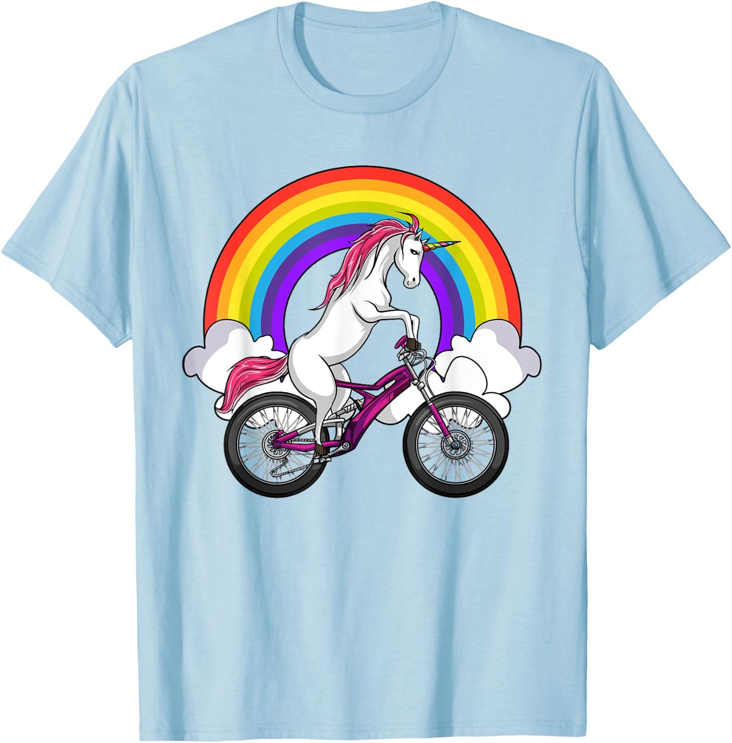 Unicorn Riding Bicycle Rainbow Cycling Women Girls Kids T-Shirt - T-Shirt | Light Blue