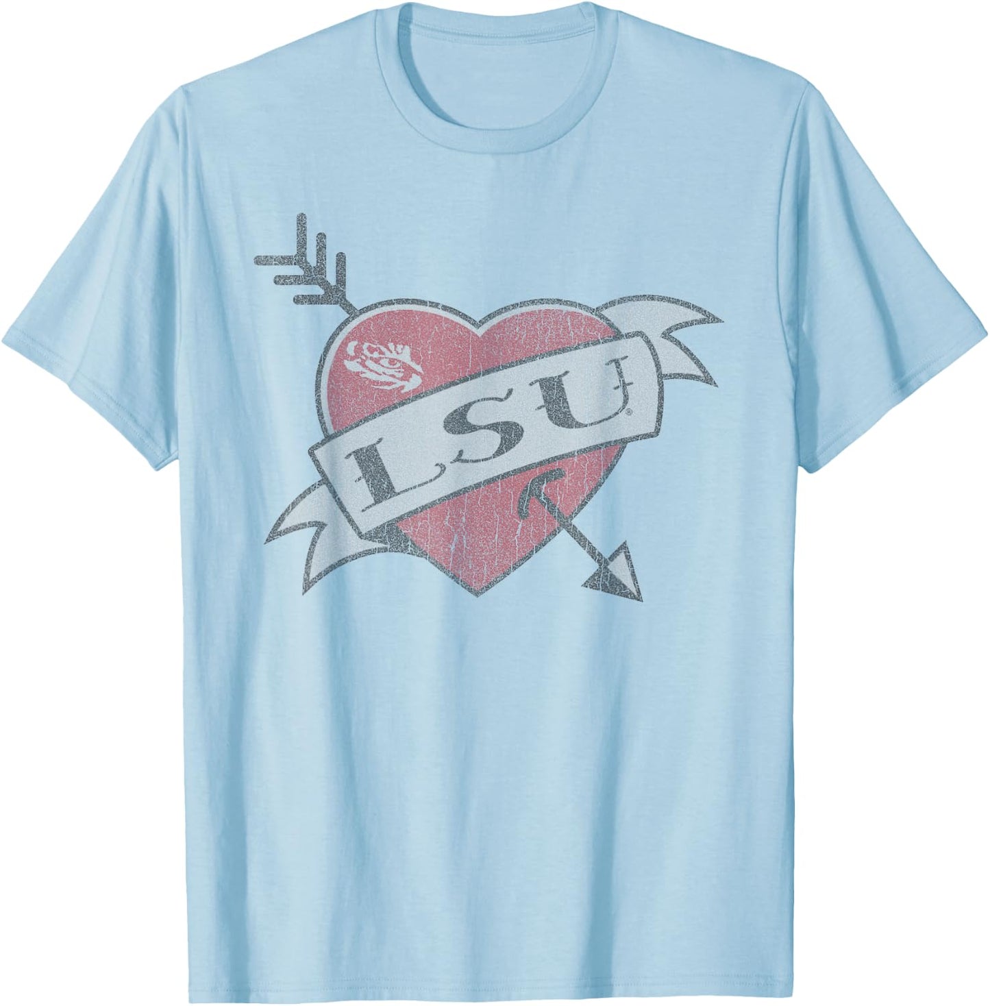 LSU Tigers Valentine Soft Gray Officially Licensed T-Shirt - T-Shirt | Light Blue