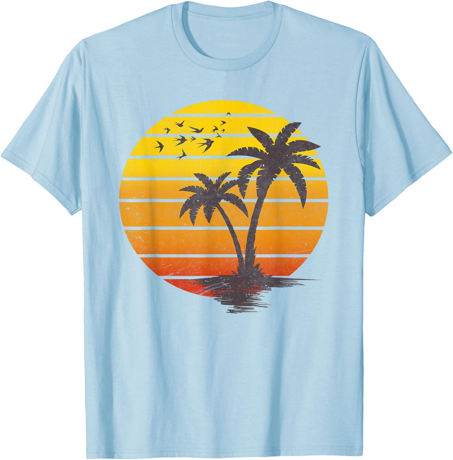 Retro Vintage sunset coco palm tree shirts tropical beach T-Shirt - T-Shirt | Light Blue