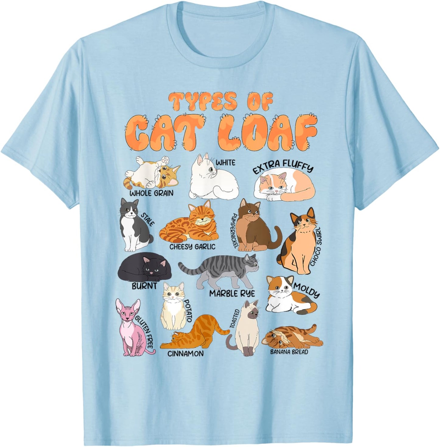 Teen Girl Types of Cat Loaf Cute Funny Tabby Tuxedo Cat Mom T-Shirt - T-Shirt | Light Blue