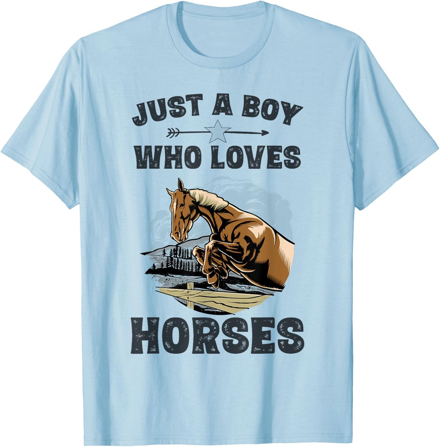 Just A Boy Who Loves Horses Shirt Horse Equestrian Boys T-Shirt - T-Shirt | Light Blue