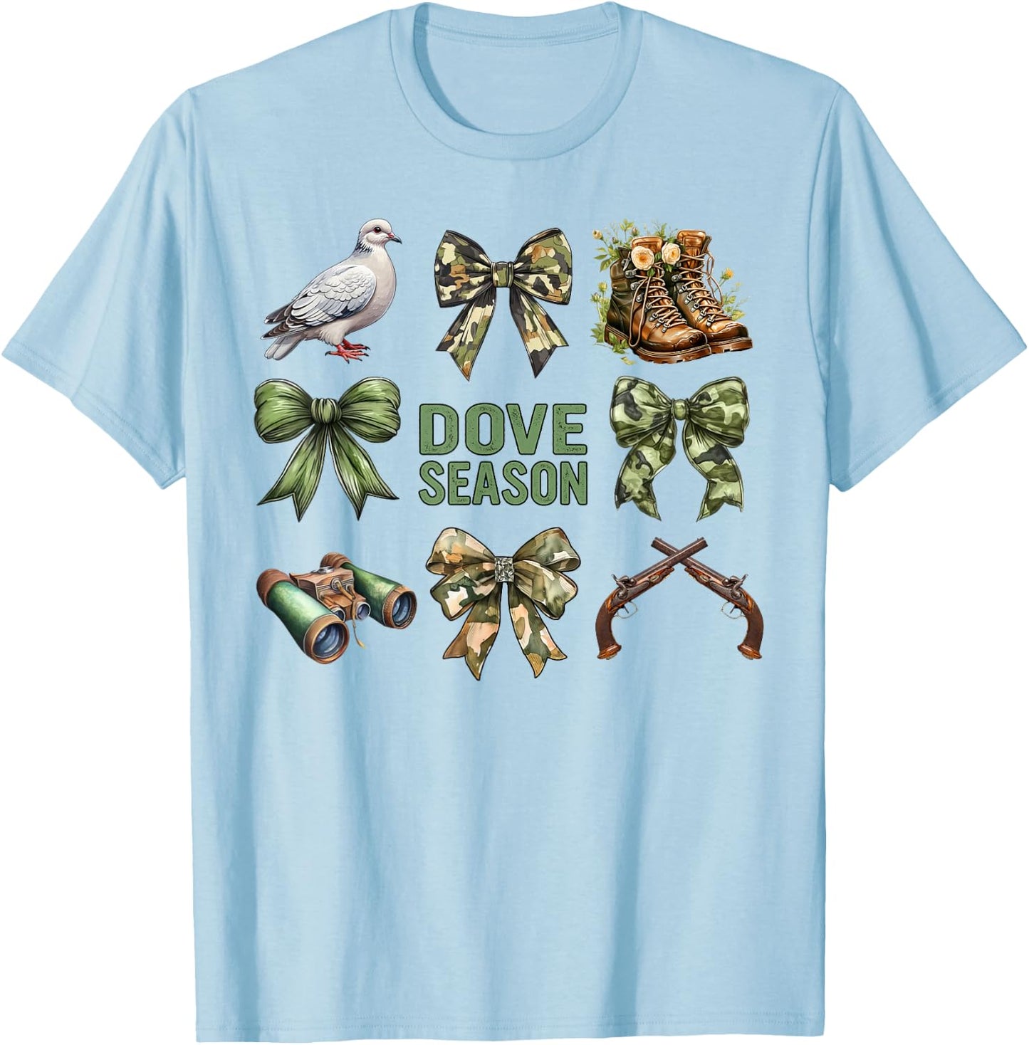 Dove Season Camo Matching Dove Hunting Party Coquette T-Shirt - T-Shirt | Light Blue