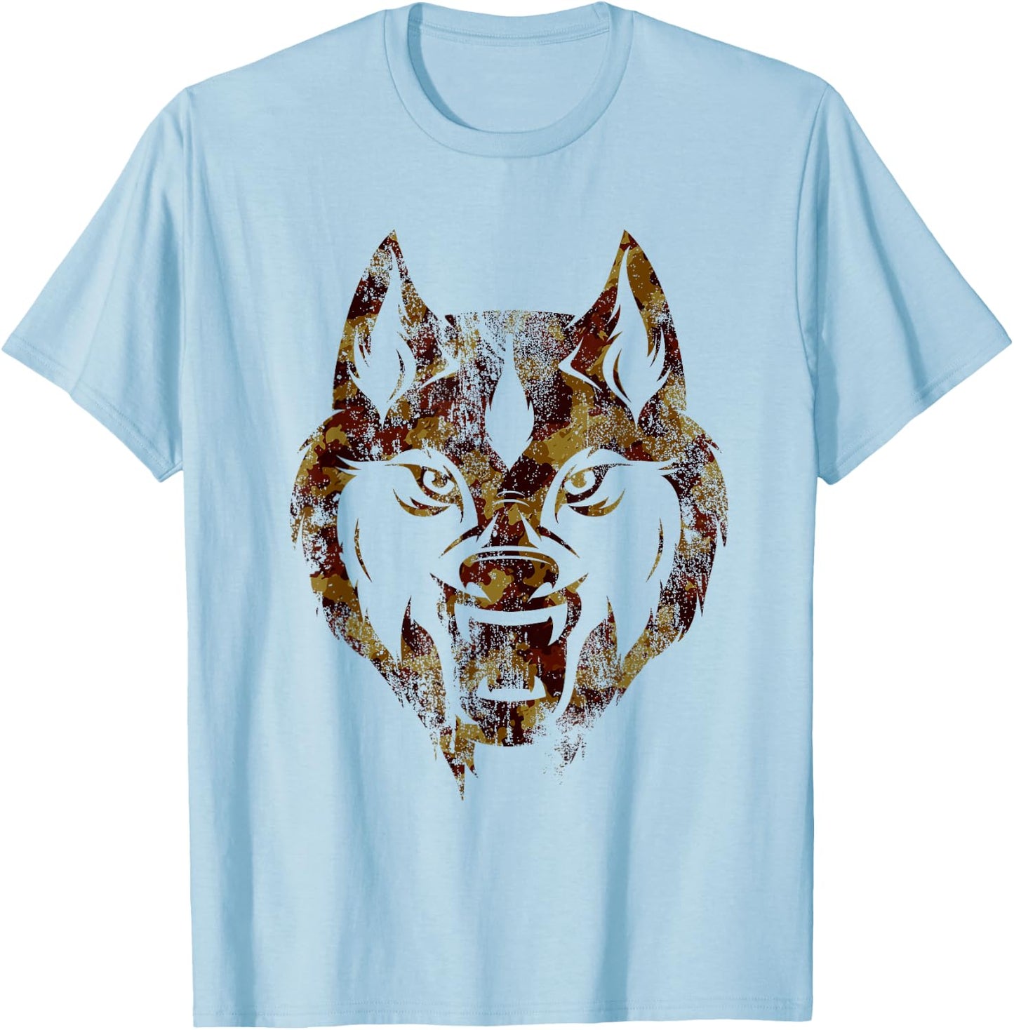 Fierce Wolf head camo design T shirt gift T-Shirt - T-Shirt | Light Blue