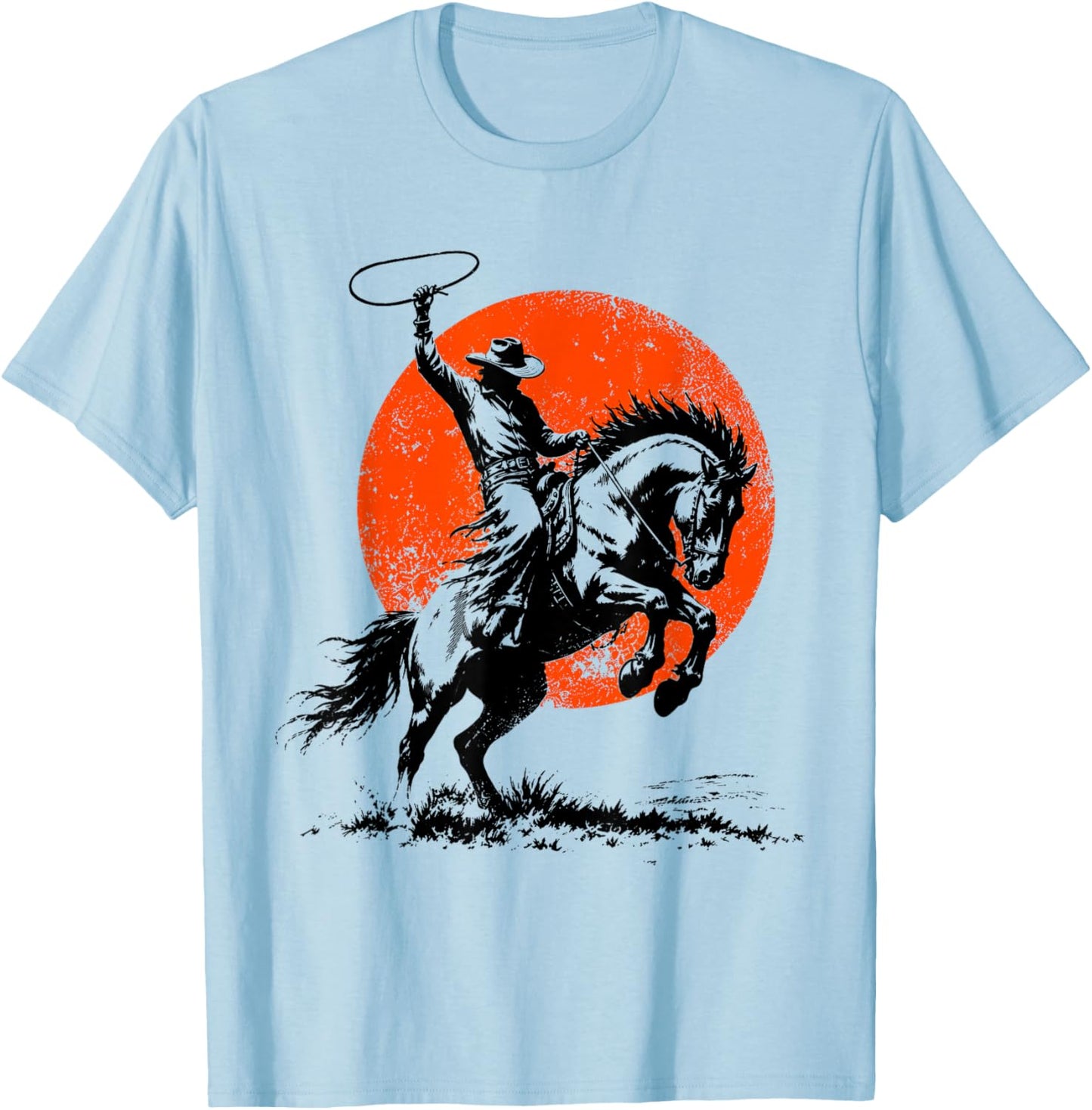 Vintage Cowboy Riding Horse Retro Sun Western Wild West T-Shirt - T-Shirt | Light Blue