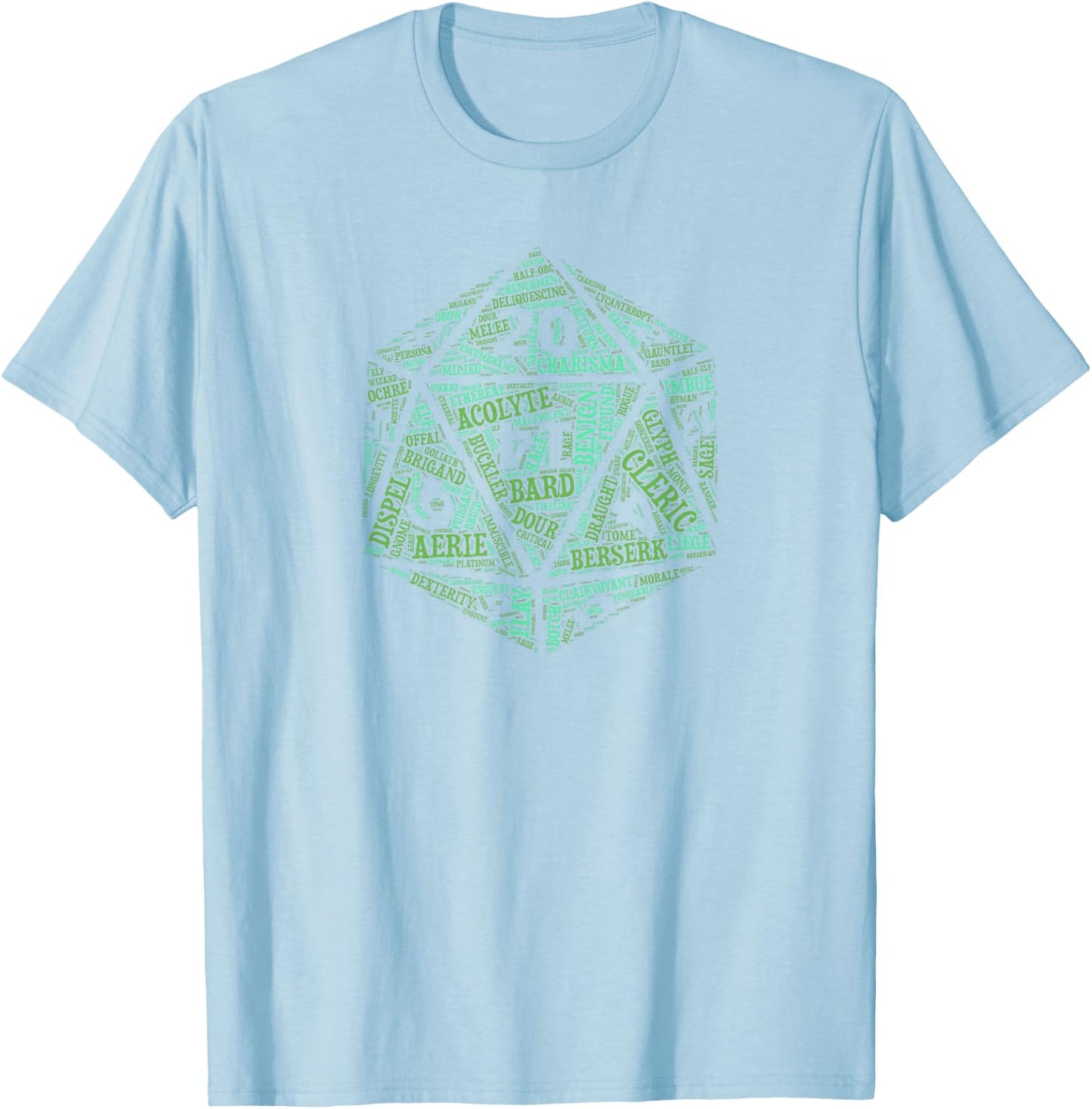 Tabletop Roleplay Adventure d20 Word Art Dice T-Shirt - T-Shirt | Light Blue