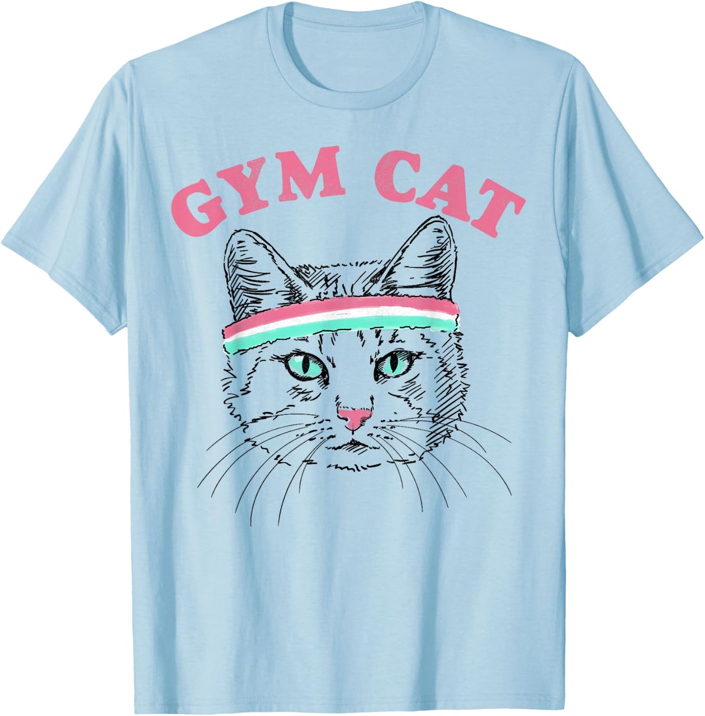 Gym Cat Outline With Headband Women Girls Kids T-Shirt - T-Shirt | Light Blue