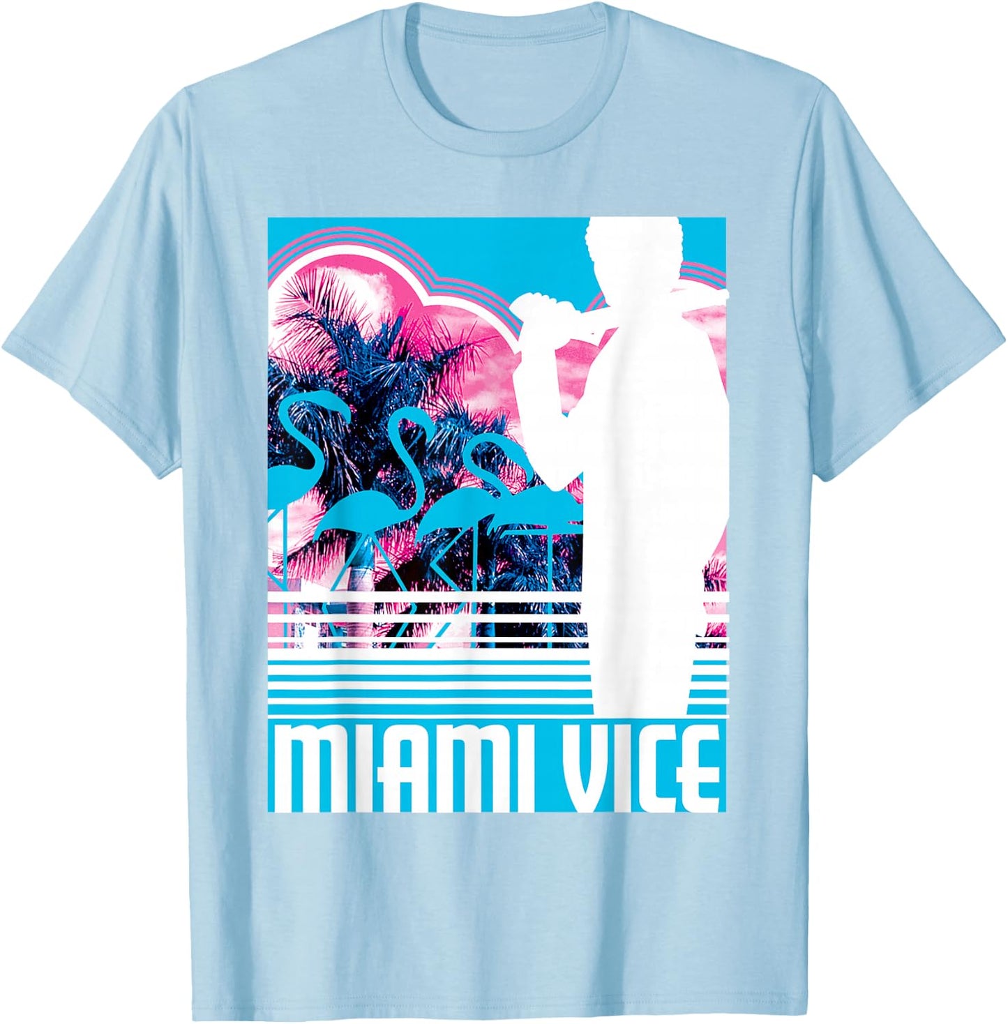 Miami Vice Classic Neon Poster T-Shirt - T-Shirt | Light Blue