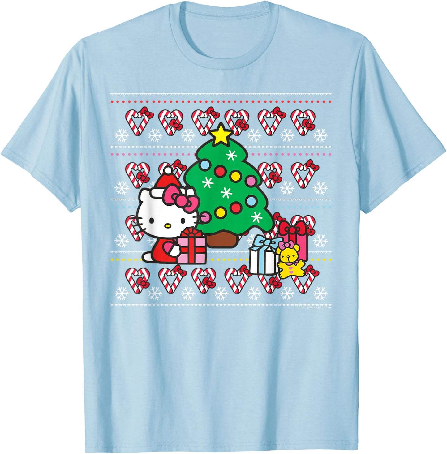 Hello Kitty Candy Cane Christmas Sweater Shirt T-Shirt - T-Shirt | Light Blue