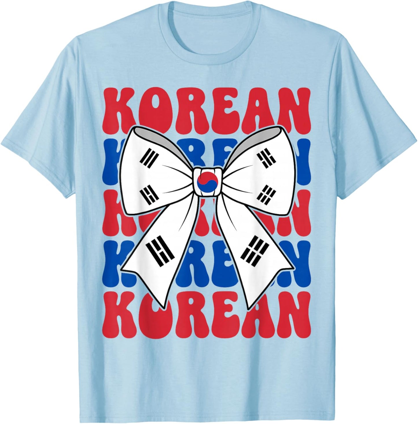 Korean Coquette Bow Korea Flag Retro Groovy Korean Girl T-Shirt - T-Shirt | Light Blue