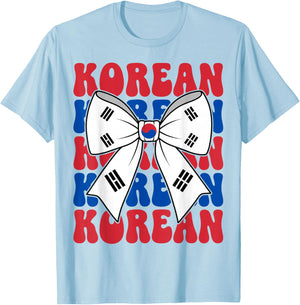 Korean Coquette Bow Korea Flag Retro Groovy Korean Girl T-Shirt - T-Shirt | Light Blue