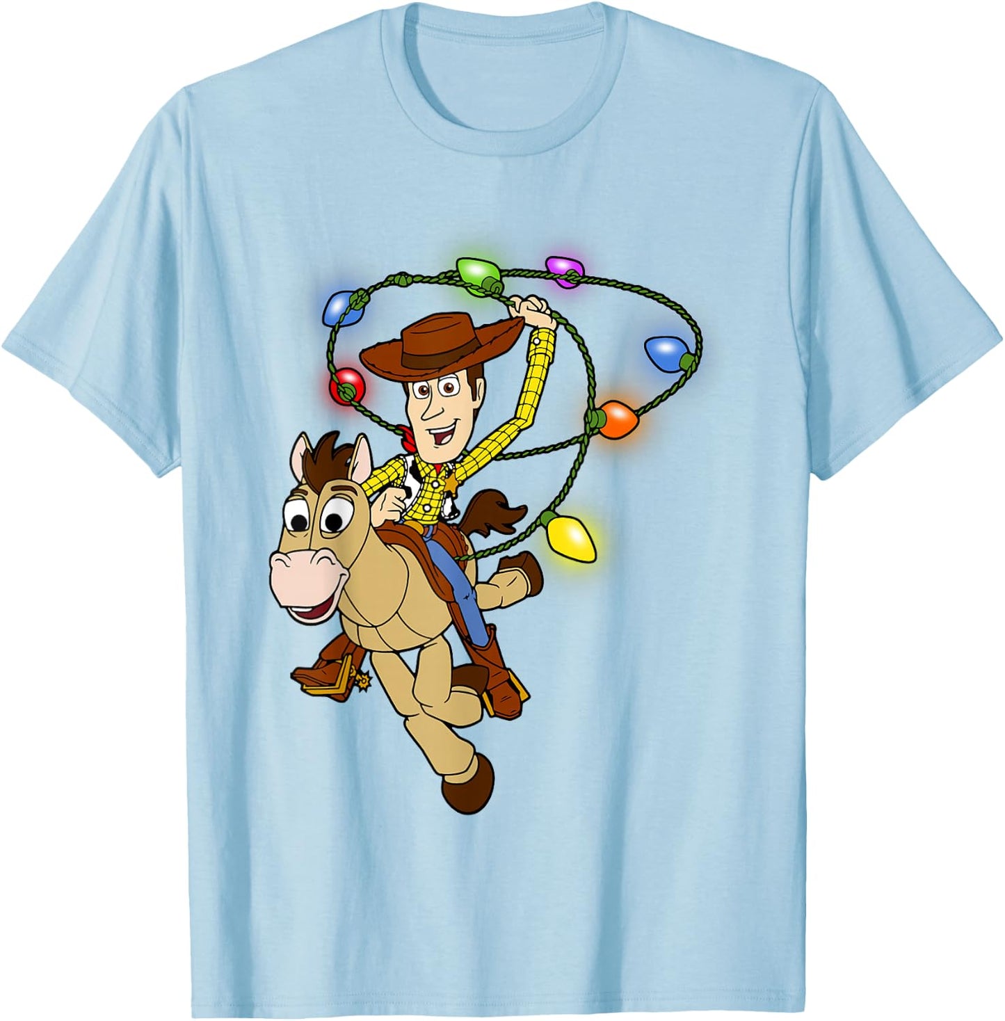 Disney Pixar Toy Story Woody Christmas Light Lasso T-Shirt - T-Shirt | Light Blue