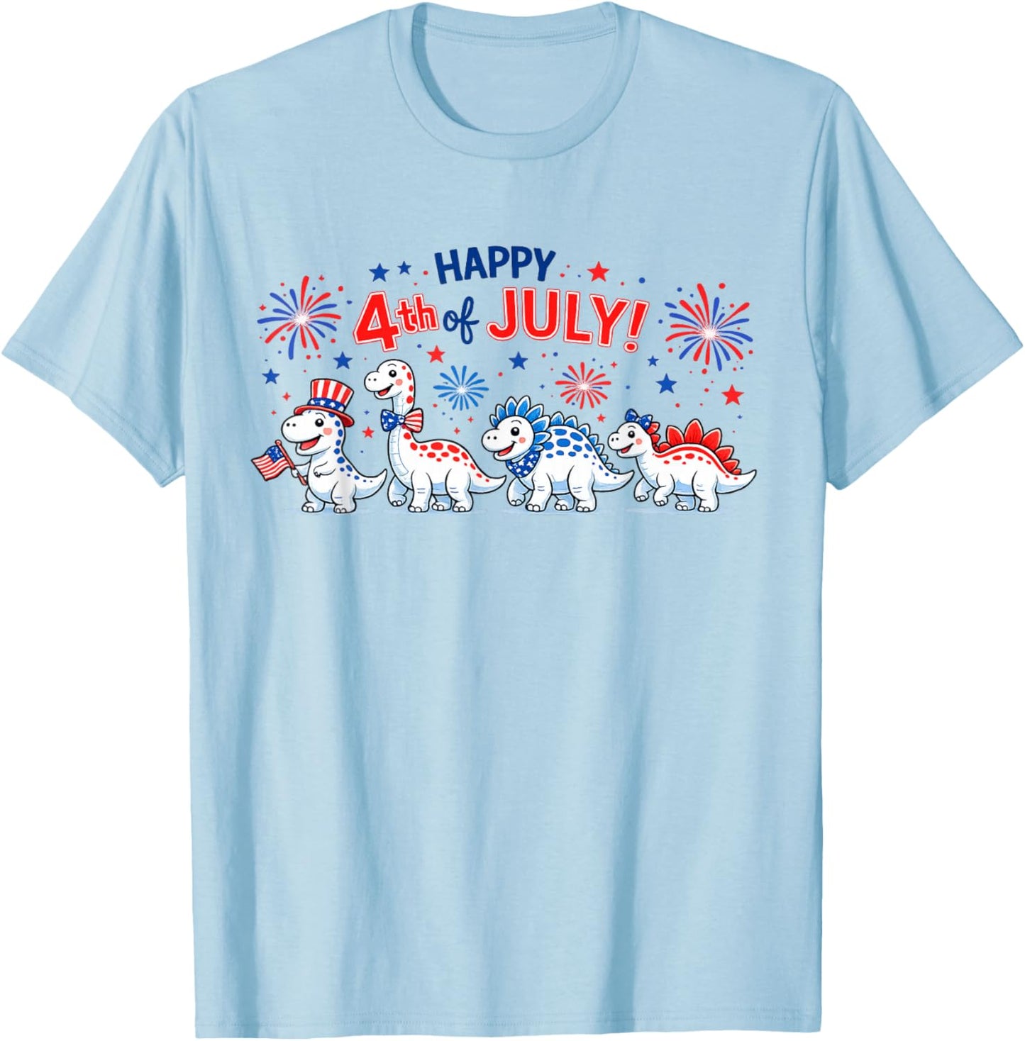 Cute Dinosaur USA Flag Fireworks Kids 4th of July Toddler T-Shirt - T-Shirt | Light Blue