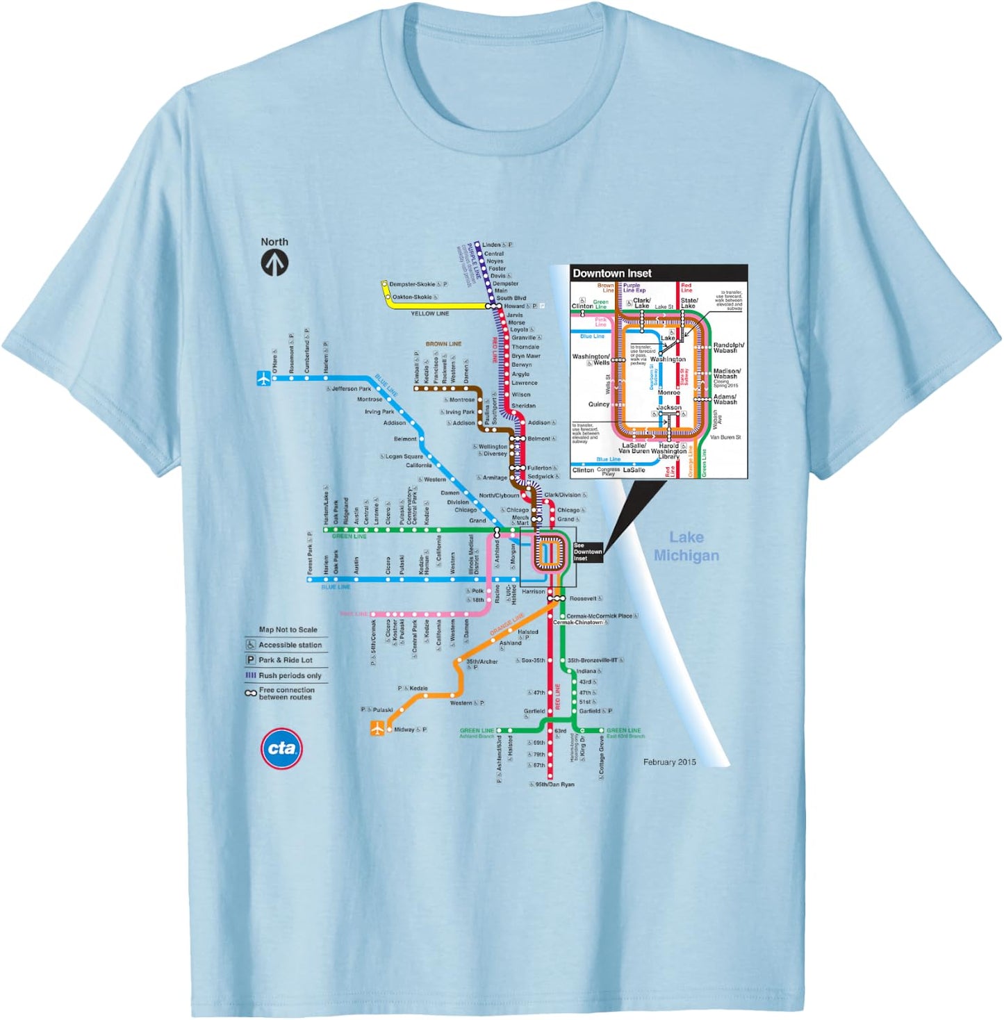 CTA Rail Map T-Shirt - T-Shirt | Light Blue