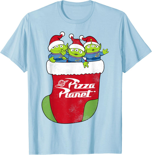 Disney Pixar Toy Story Pizza Planet Aliens In Stocking T-Shirt - T-Shirt | Light Blue