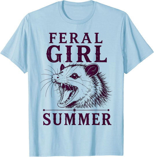 Feral Girl Summer Opossum Vintage T-Shirt - T-Shirt | Light Blue