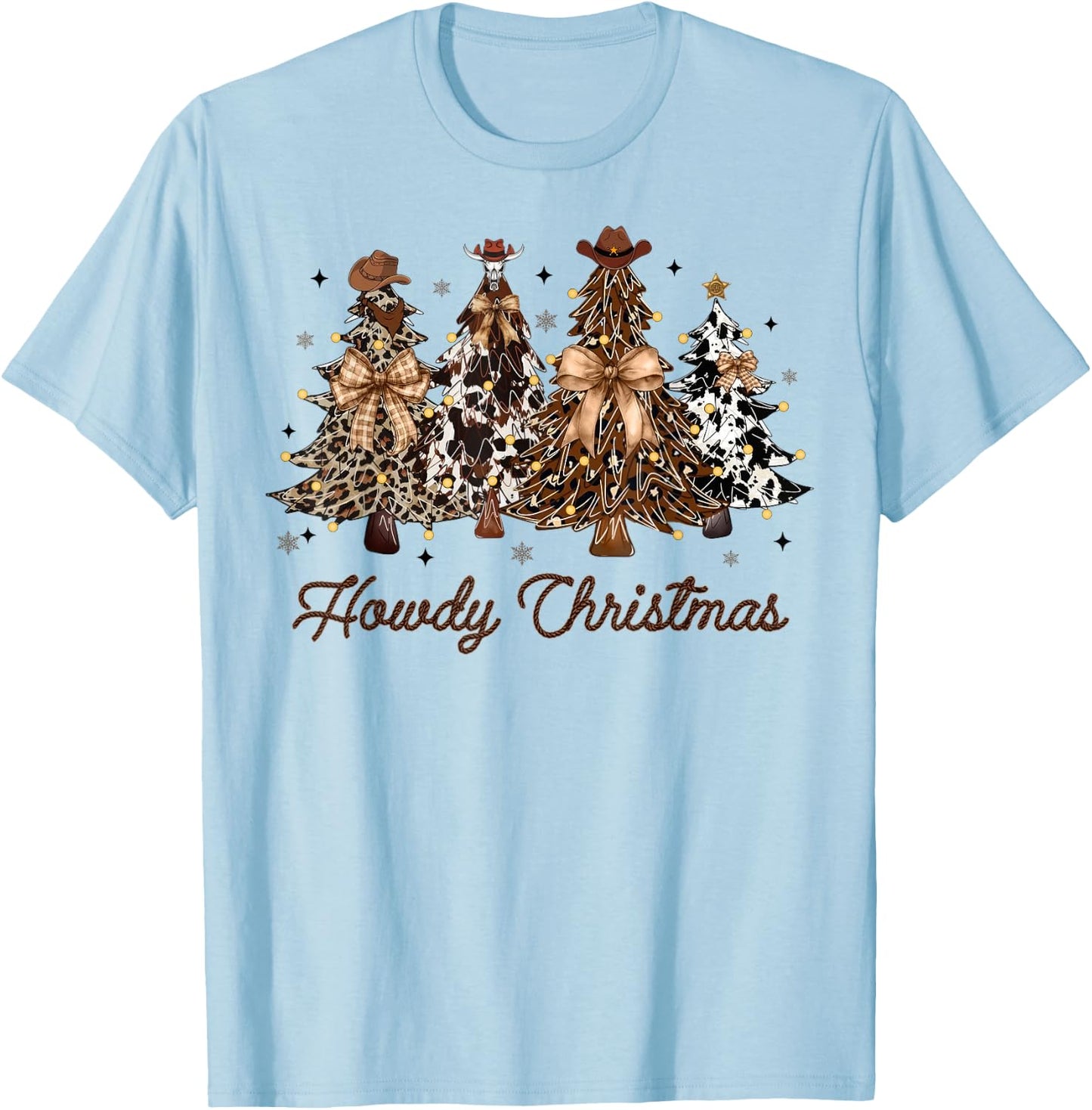 Howdy Christmas Western Cow-Print Tree Xmas Coquette Cowgirl T-Shirt - T-Shirt | Light Blue