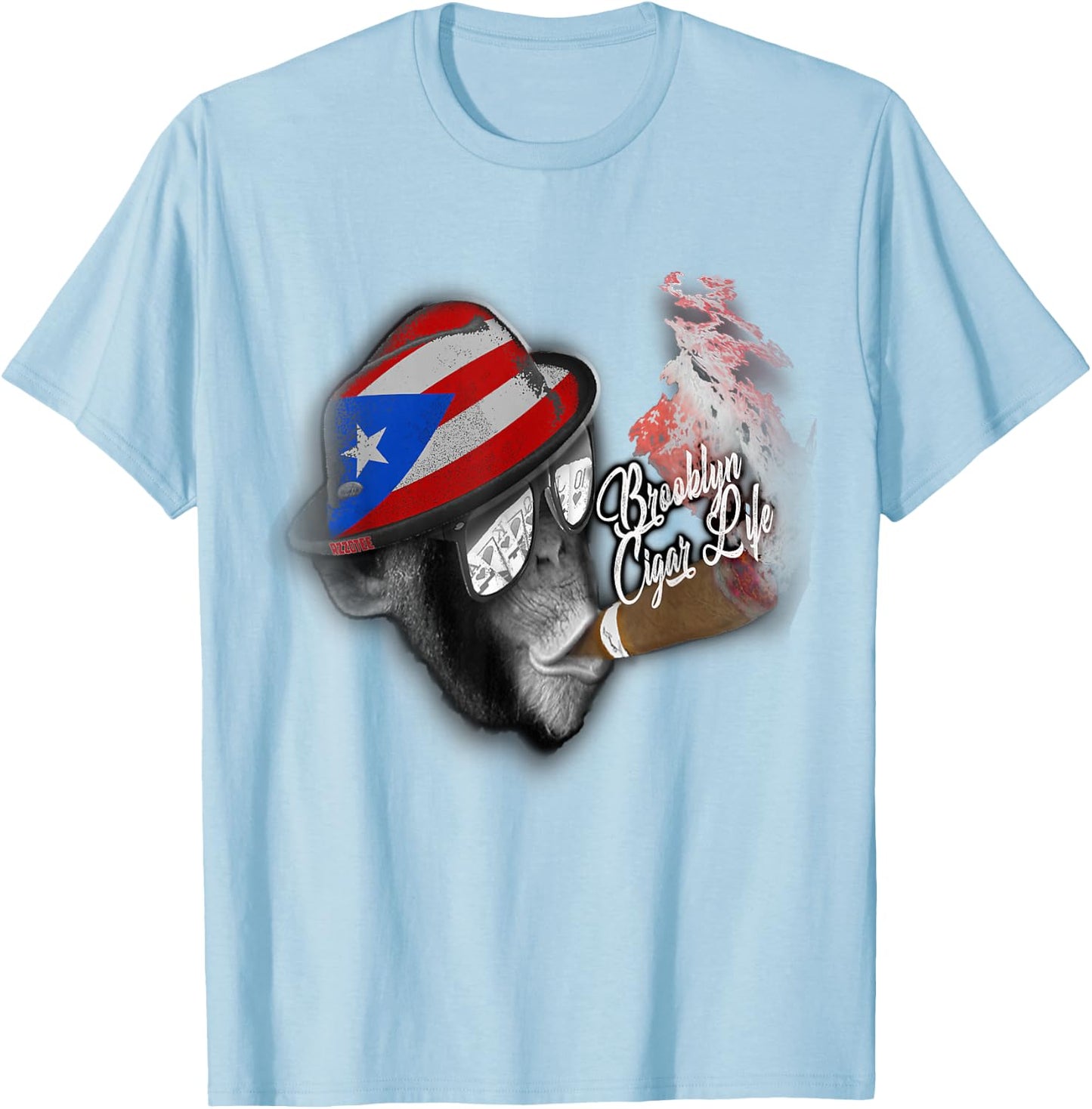 Brooklyn t shirt puerto rico flag cigar smoking Monkey T-Shirt - T-Shirt | Light Blue