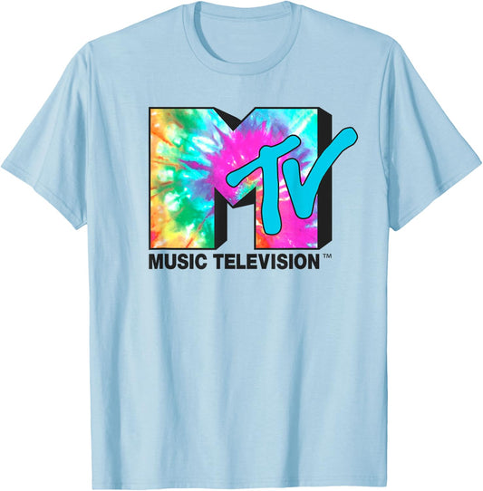 MTV Bright Rainbow Tie Dye Logo Small T-Shirt - T-Shirt | Light Blue
