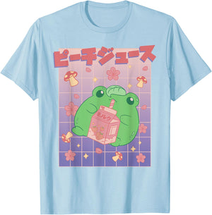 Kawaii Frog Peach Milk Carton Cute Japanese Aesthetic T-Shirt - T-Shirt | Light Blue