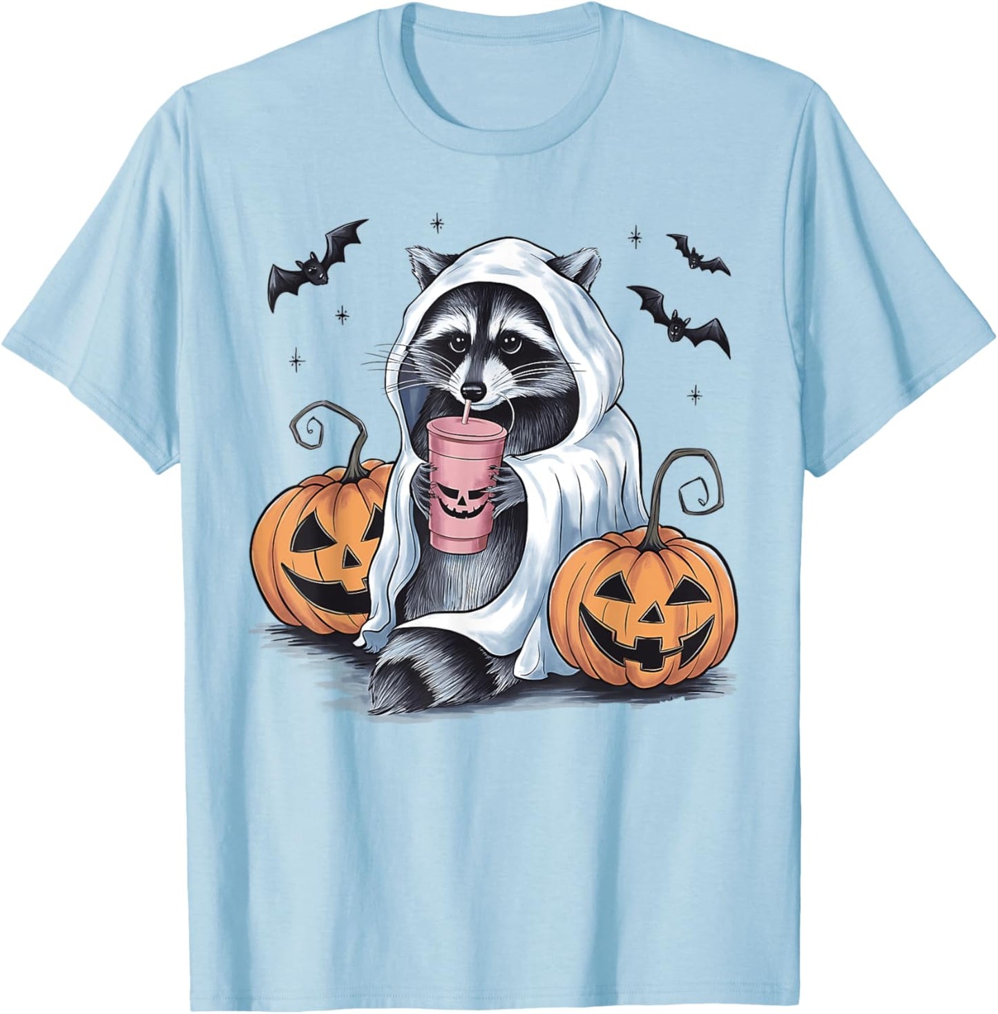 Cute Ghost Pumpkin Halloween Raccoon Costume Raccoon Lovers T-Shirt - T-Shirt | Light Blue