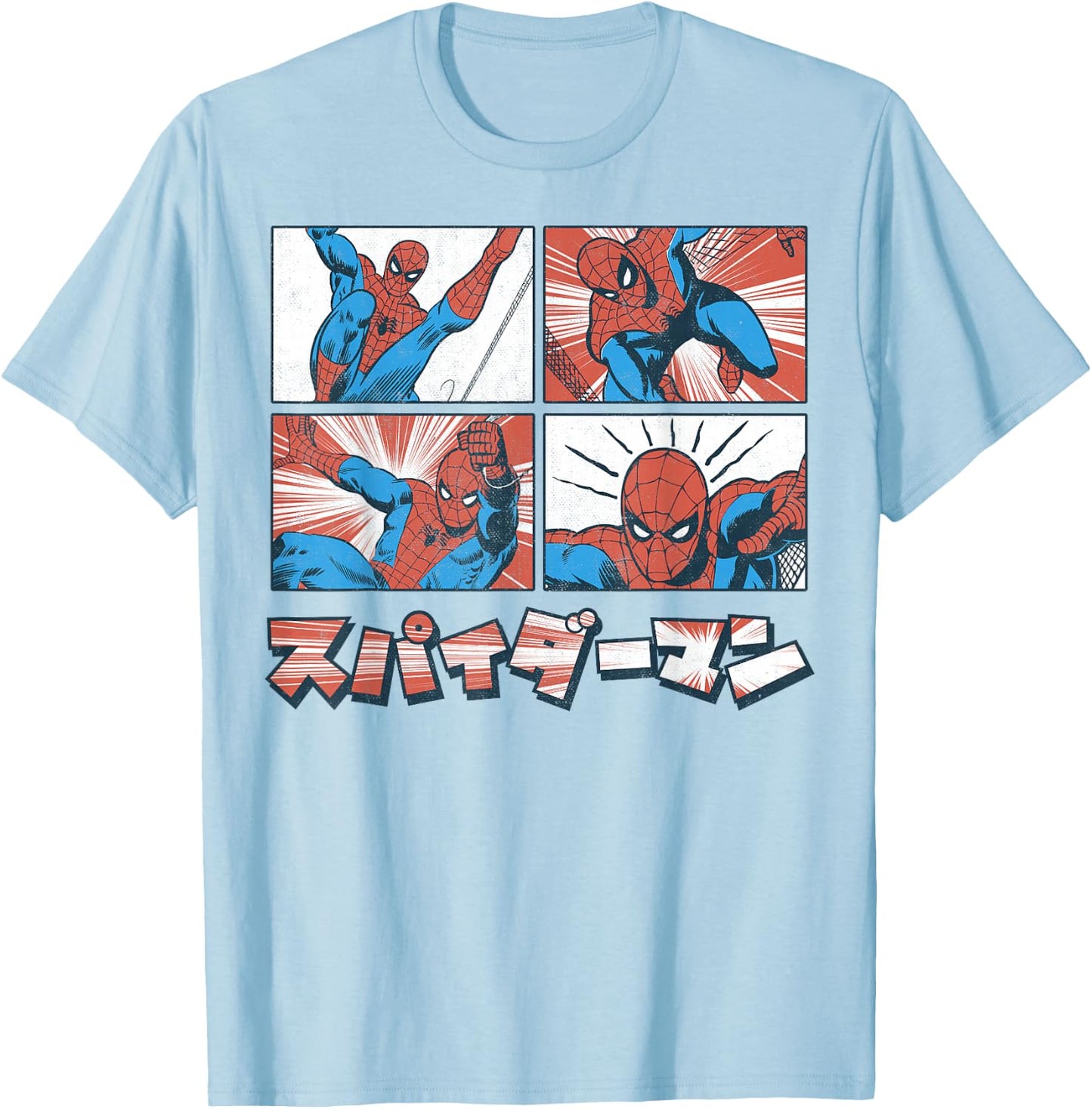 Marvel Spider-Man Kanji Comic Illustration Graphic T-Shirt - T-Shirt | Light Blue