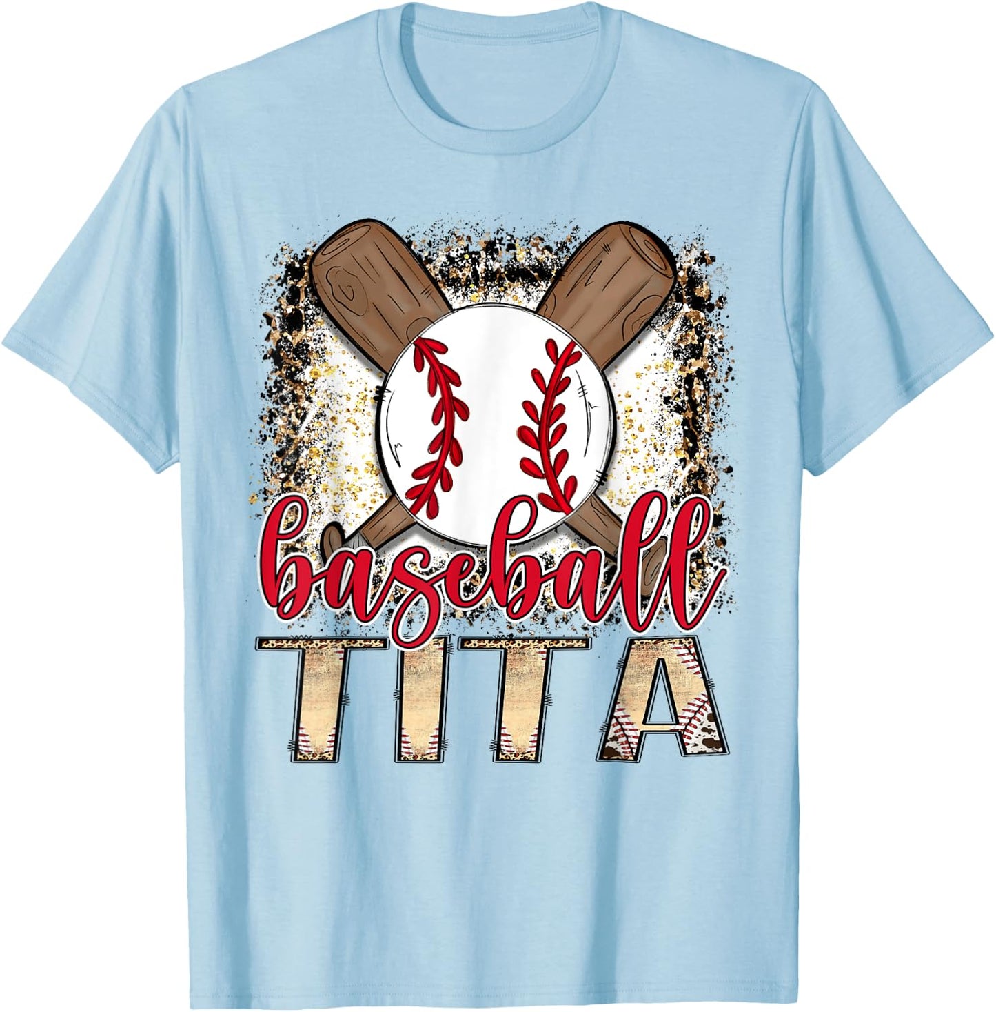 Baseball Tita Leopard Proud Ball Tita Game Day T-Shirt - T-Shirt | Light Blue