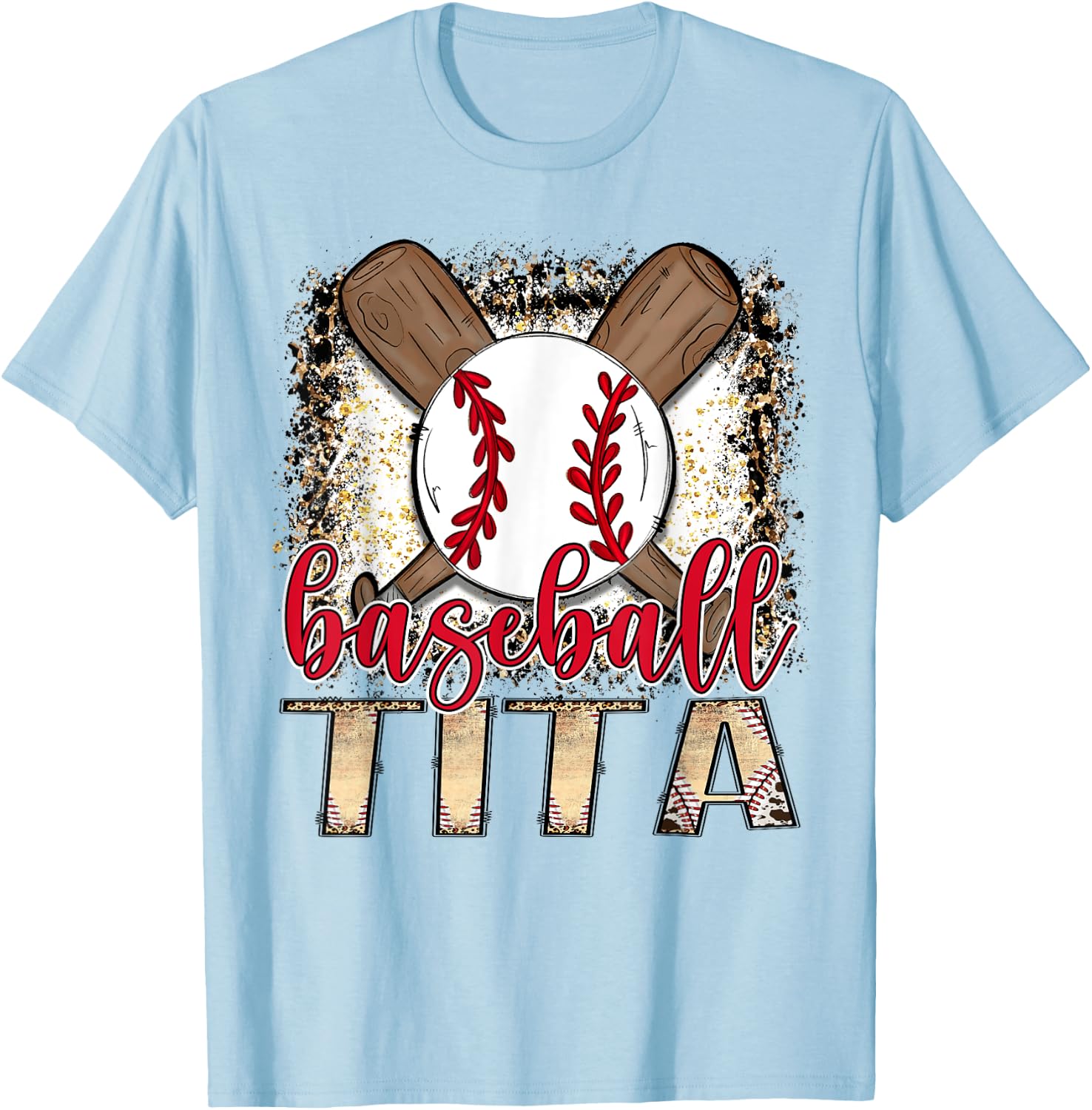 Baseball Tita Leopard Proud Ball Tita Game Day T-Shirt - T-Shirt | Light Blue