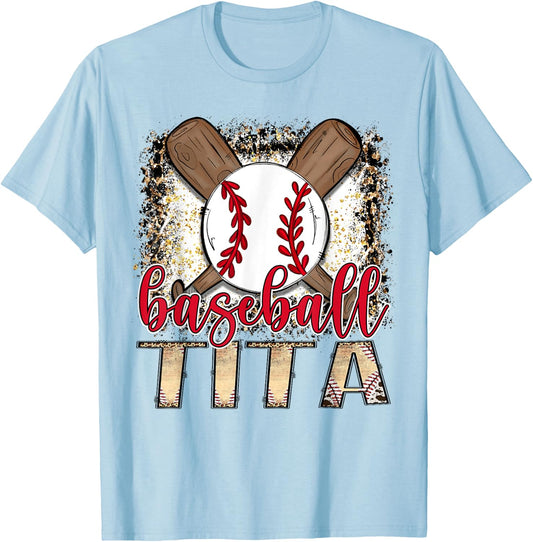 Baseball Tita Leopard Proud Ball Tita Game Day T-Shirt - T-Shirt | Light Blue