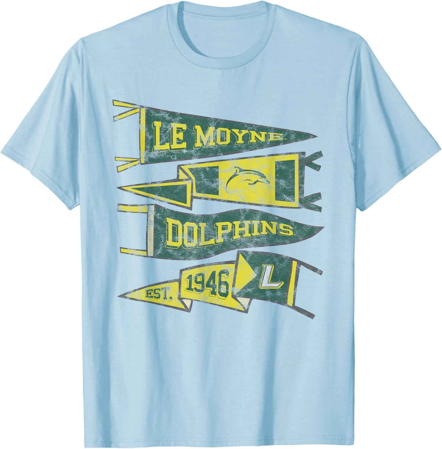 Le Moyne College Dolphins Distressed Pennants T-Shirt - T-Shirt | Light Blue