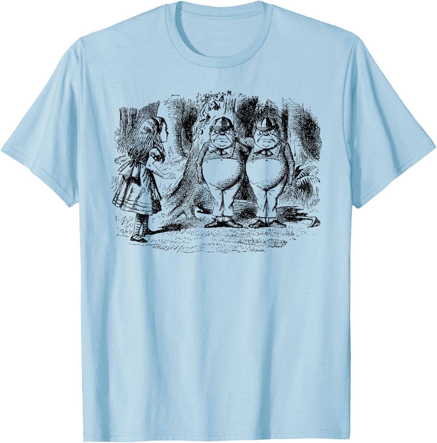 Alice Tweedle Dee and Tweedle Dum in Wonderland T-Shirt - T-Shirt | Light Blue