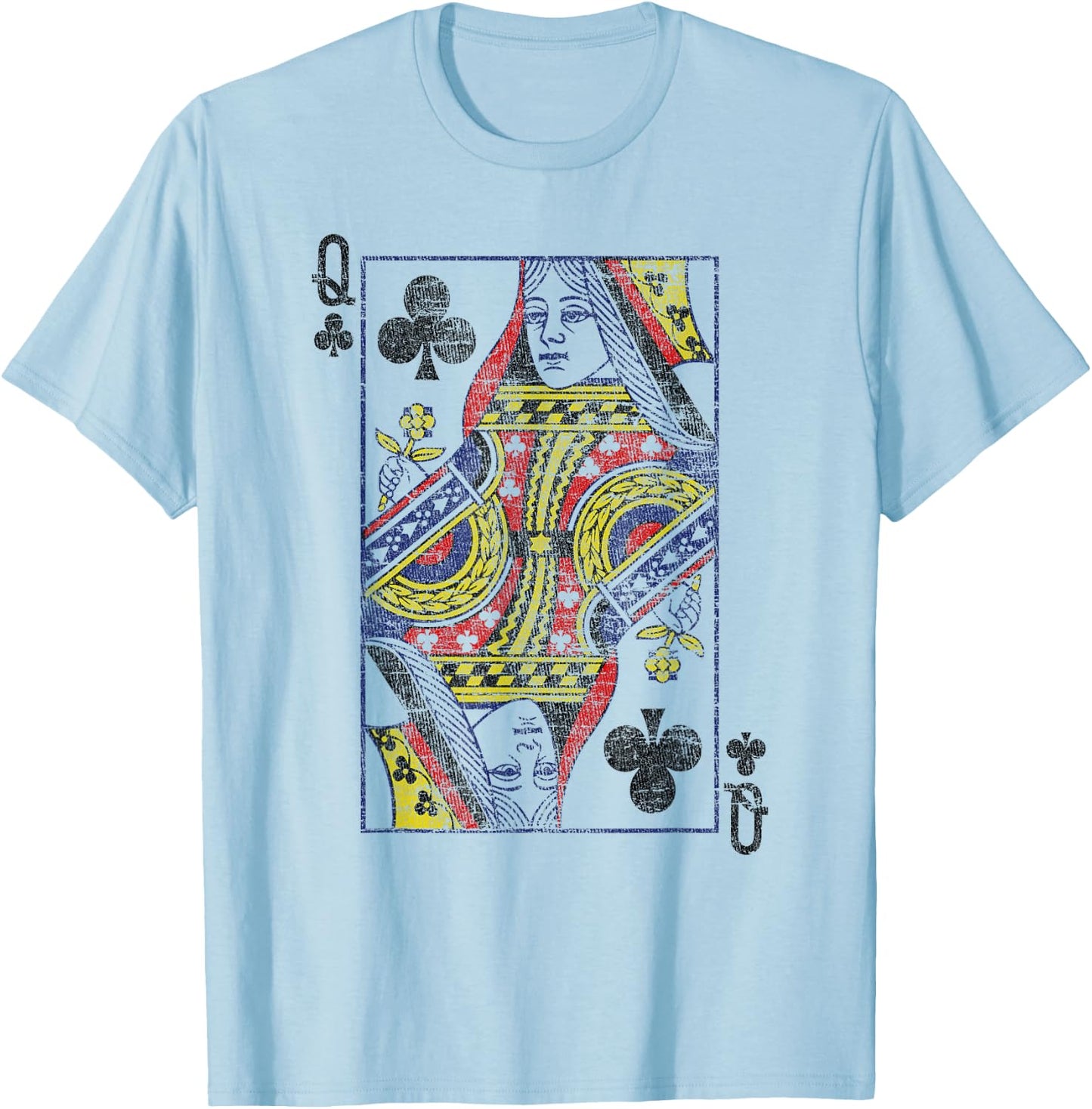 Queen of Clubs Playing Card Costume Poker Distressed T-Shirt - T-Shirt | Light Blue