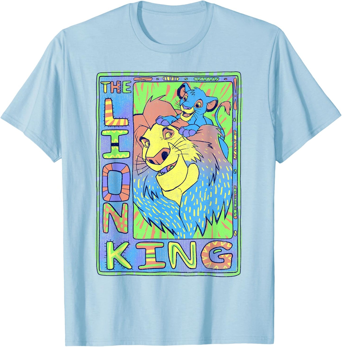 Disney Lion King Retro Colorful Simba Mufasa Graphic T-Shirt - T-Shirt | Light Blue