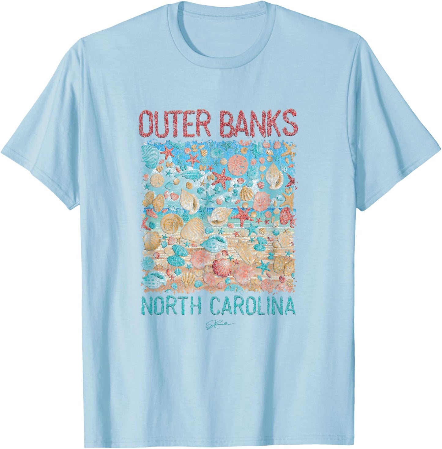 JCombs: Outer Banks, NC, Seashell Rain T-Shirt - T-Shirt | Light Blue
