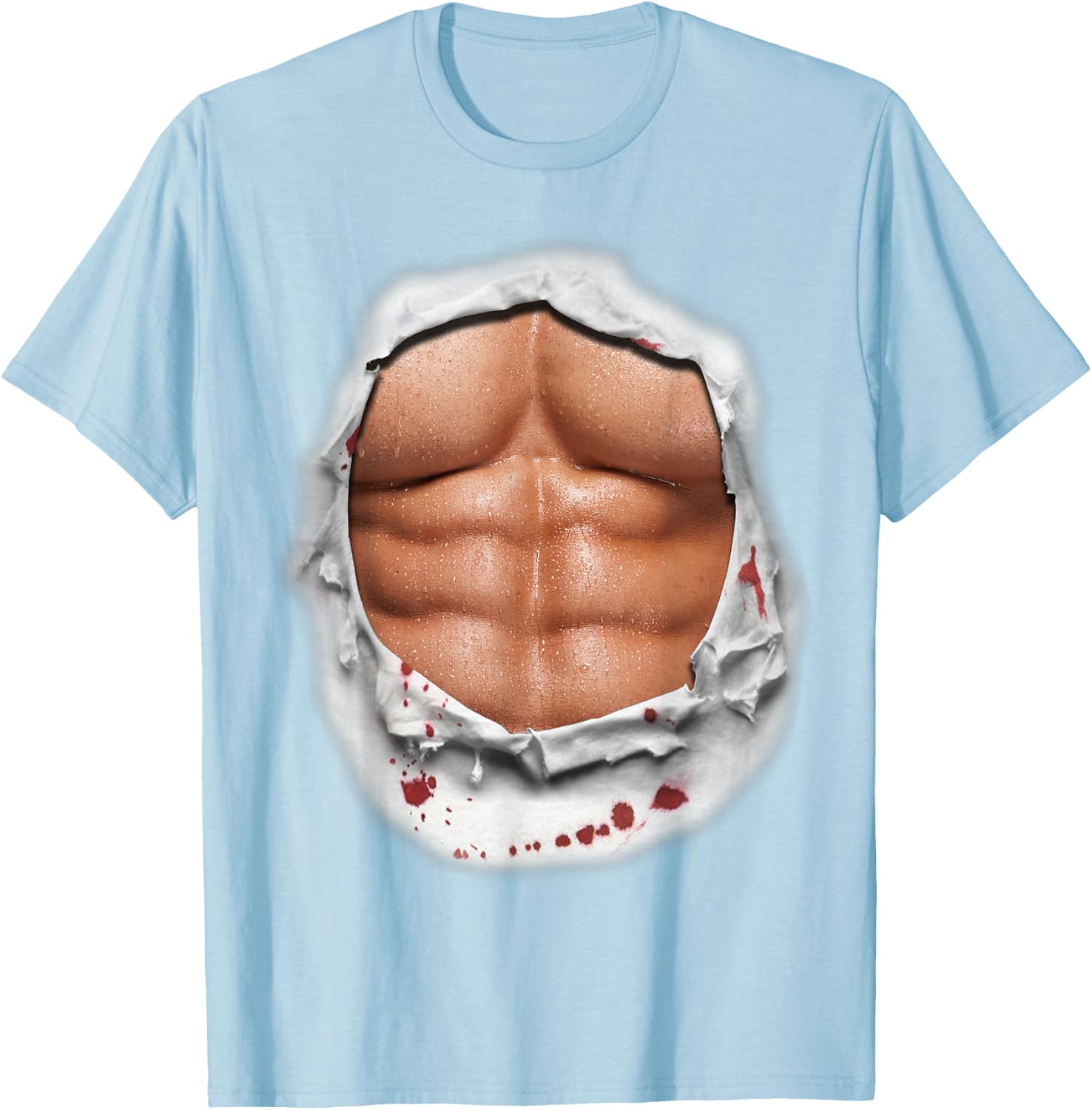 Six Pack Abs Muscles Workout Bodybuilder Torn Open Chest T-Shirt - T-Shirt | Light Blue