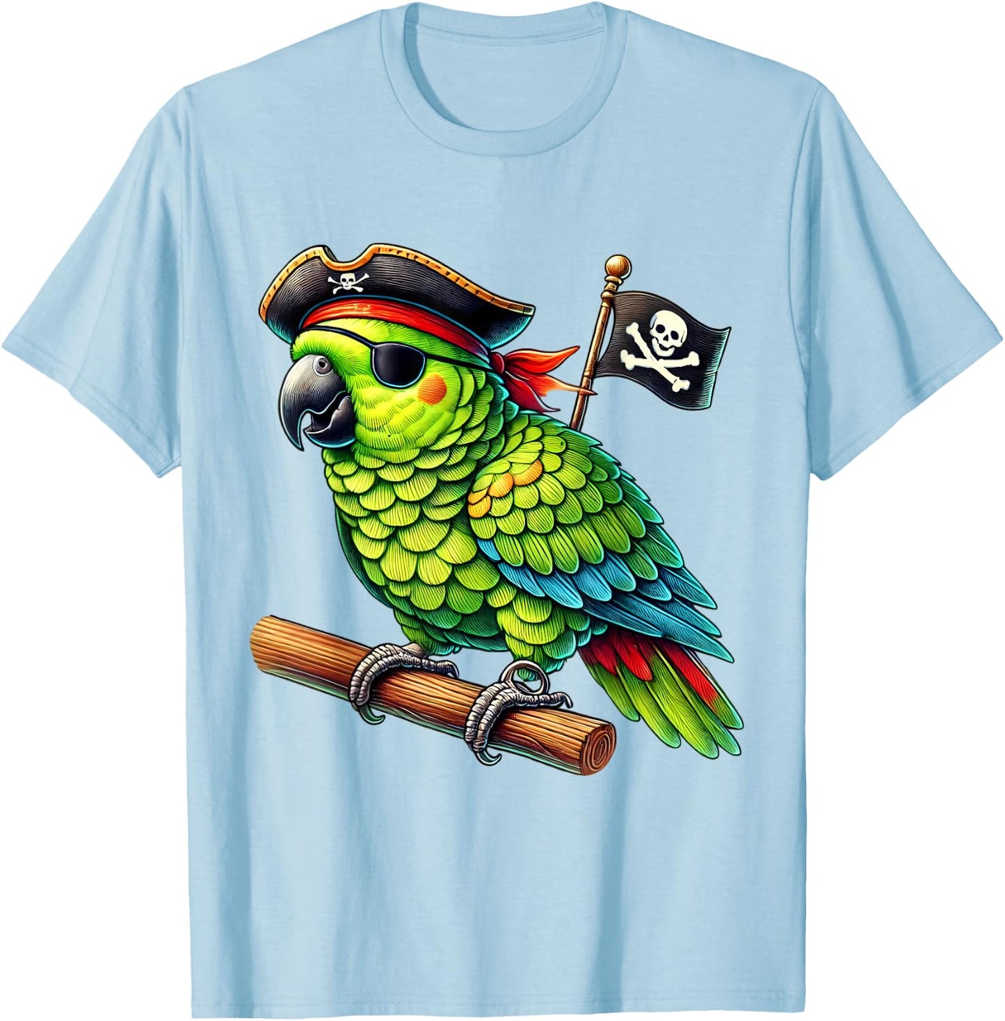 Parrot Pirate Buccaneer Parakeet Bird T-Shirt - T-Shirt | Light Blue