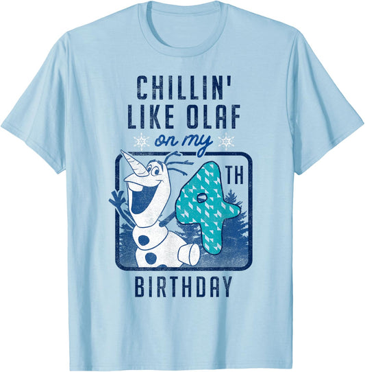 Disney Frozen Chillin' Like Olaf On My 4th Birthday T-Shirt - T-Shirt | Light Blue