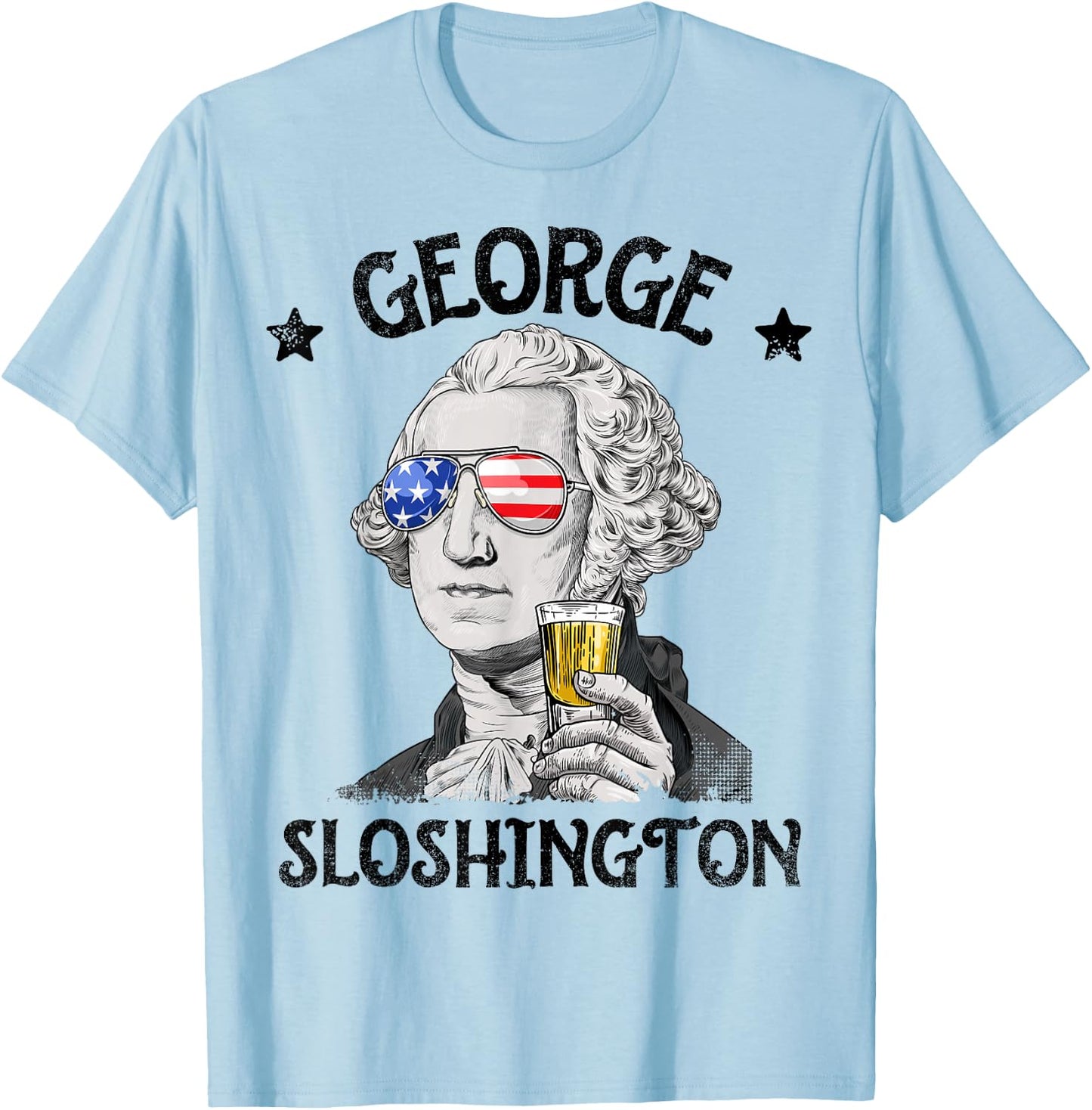 George Sloshington Washington 4th of July Men Women USA Flag T-Shirt - T-Shirt | Light Blue