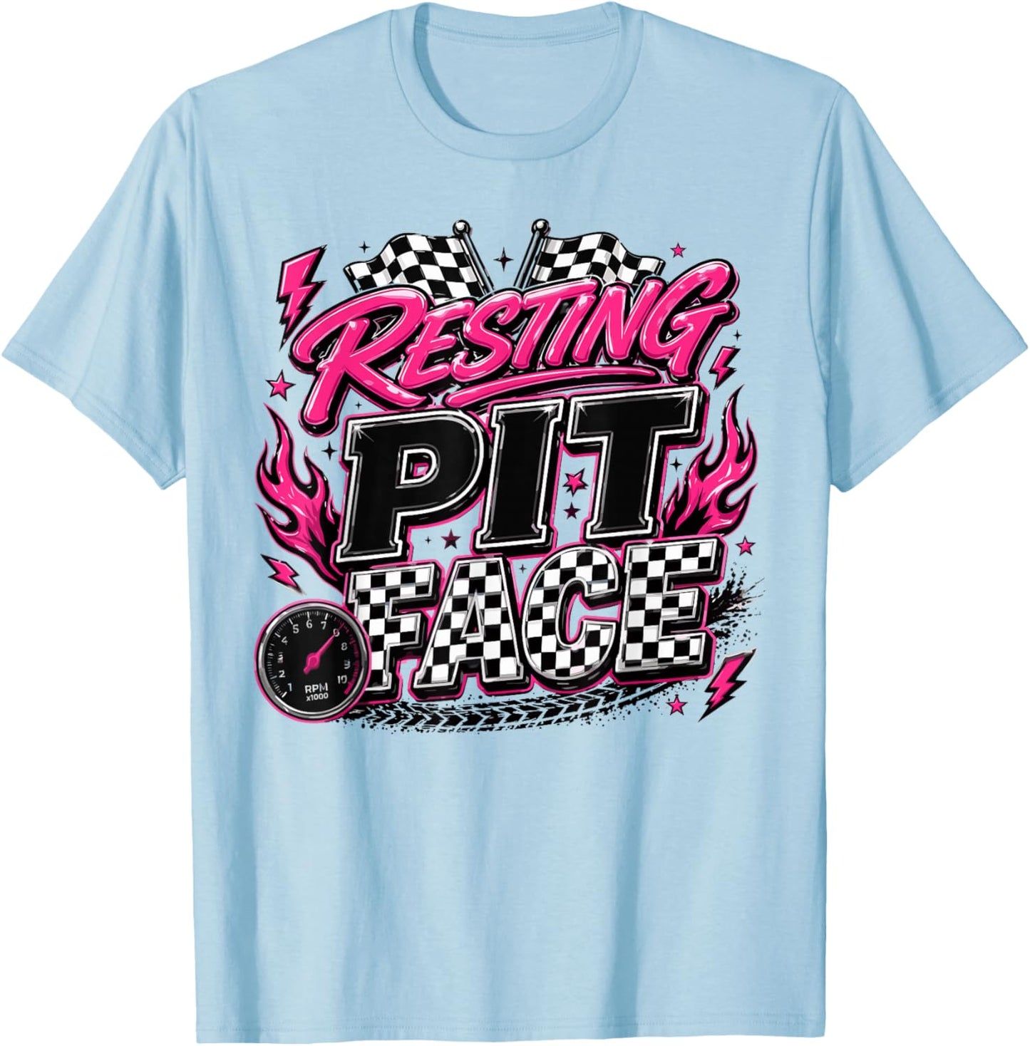 Funny Racing Car Checkered Flags Motorsport T-Shirt - T-Shirt | Light Blue