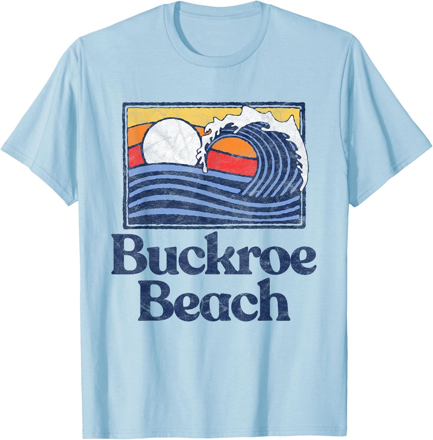 Buckroe Beach Retro Surfer Vintage Beach & Wave Graphic T-Shirt - T-Shirt | Light Blue