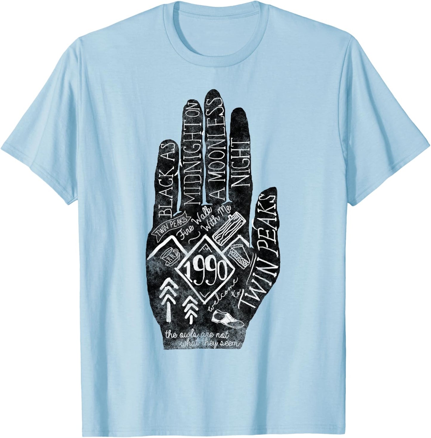 Twin Peaks Mystery Hand Symbols & Quotes Graphic T-Shirt - T-Shirt | Light Blue