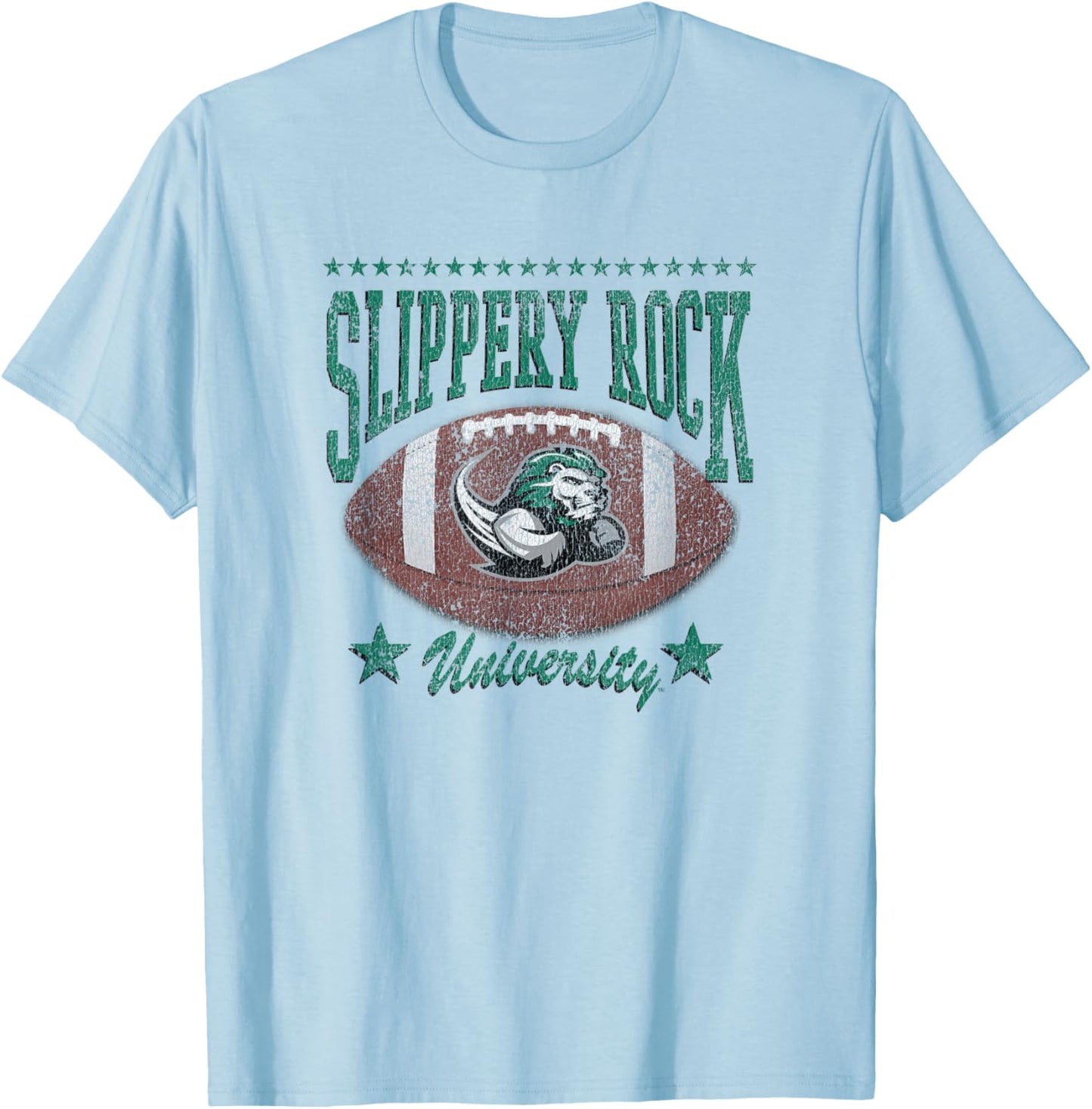 Slippery Rock The Rock Football Vintage Stars Gray T-Shirt - T-Shirt | Light Blue
