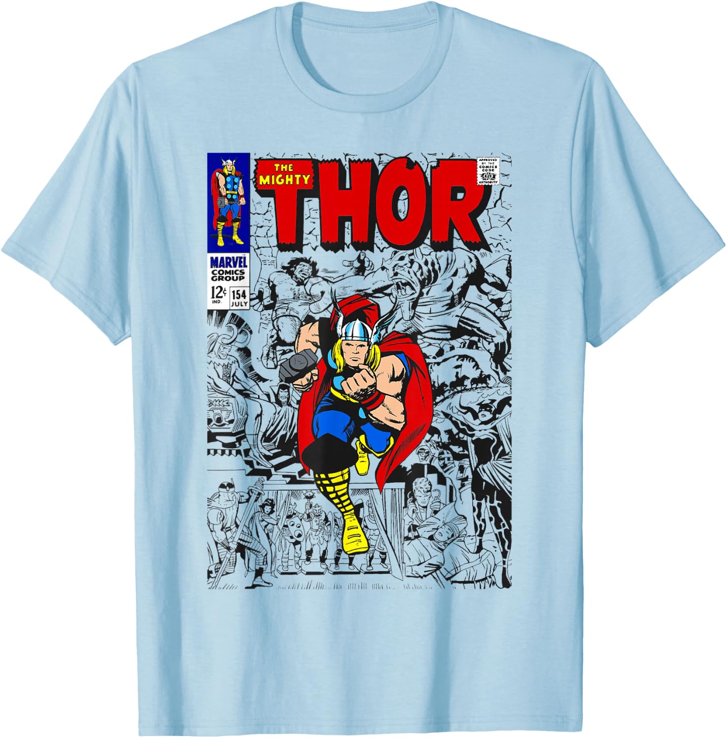 Marvel The Mighty Thor Retro Classic Comic Graphic T-Shirt - T-Shirt | Light Blue