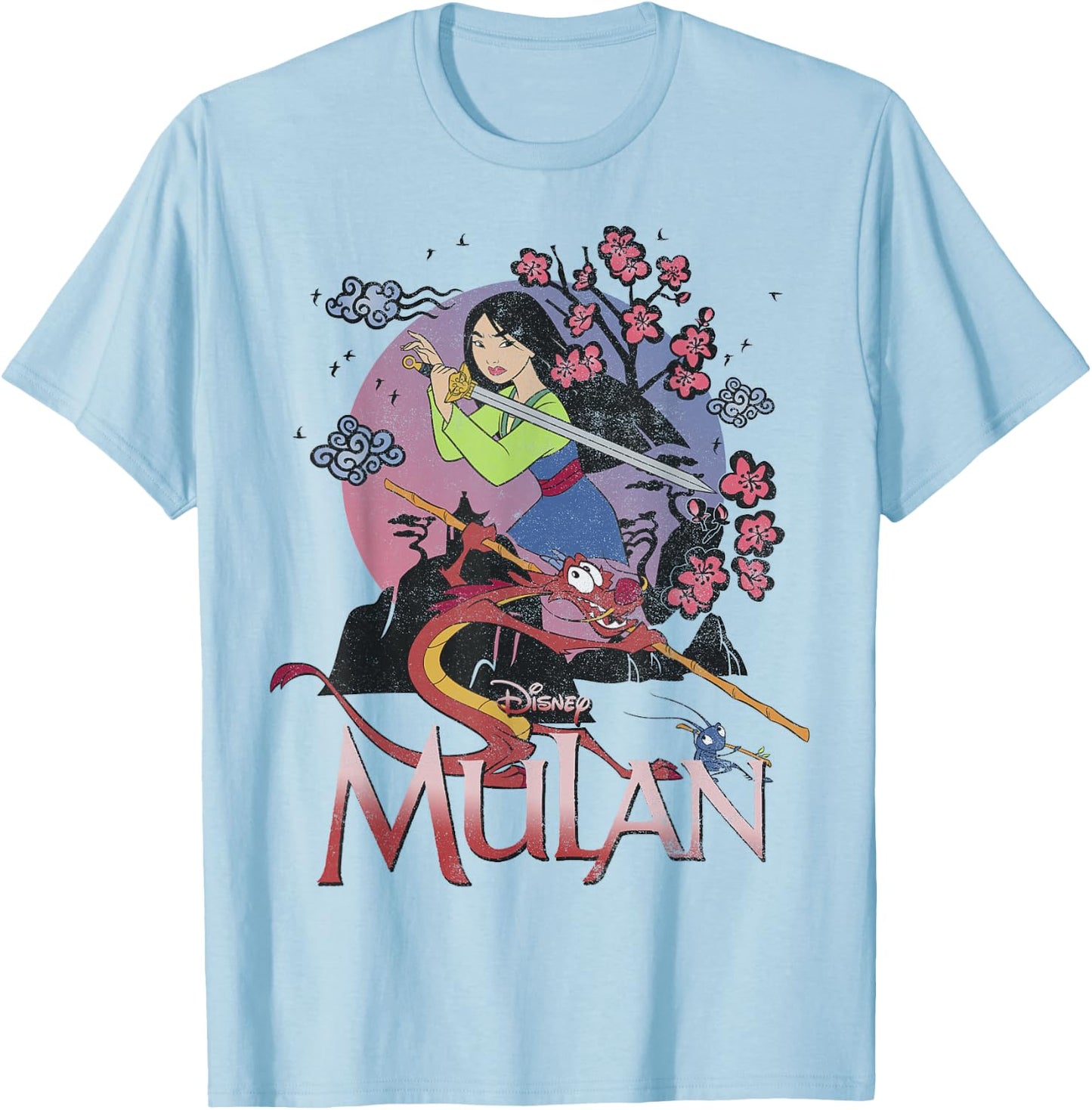 Disney Mulan and Mushu Collage Portrait Logo Small T-Shirt - T-Shirt | Light Blue