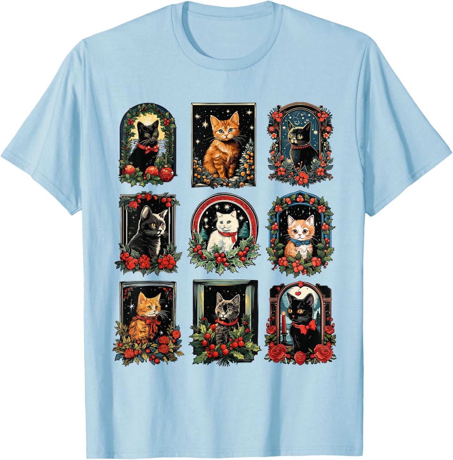 Vintage Kitten Christmas Cats Cat Mom Cat Dad Women Men T-Shirt - T-Shirt | Light Blue