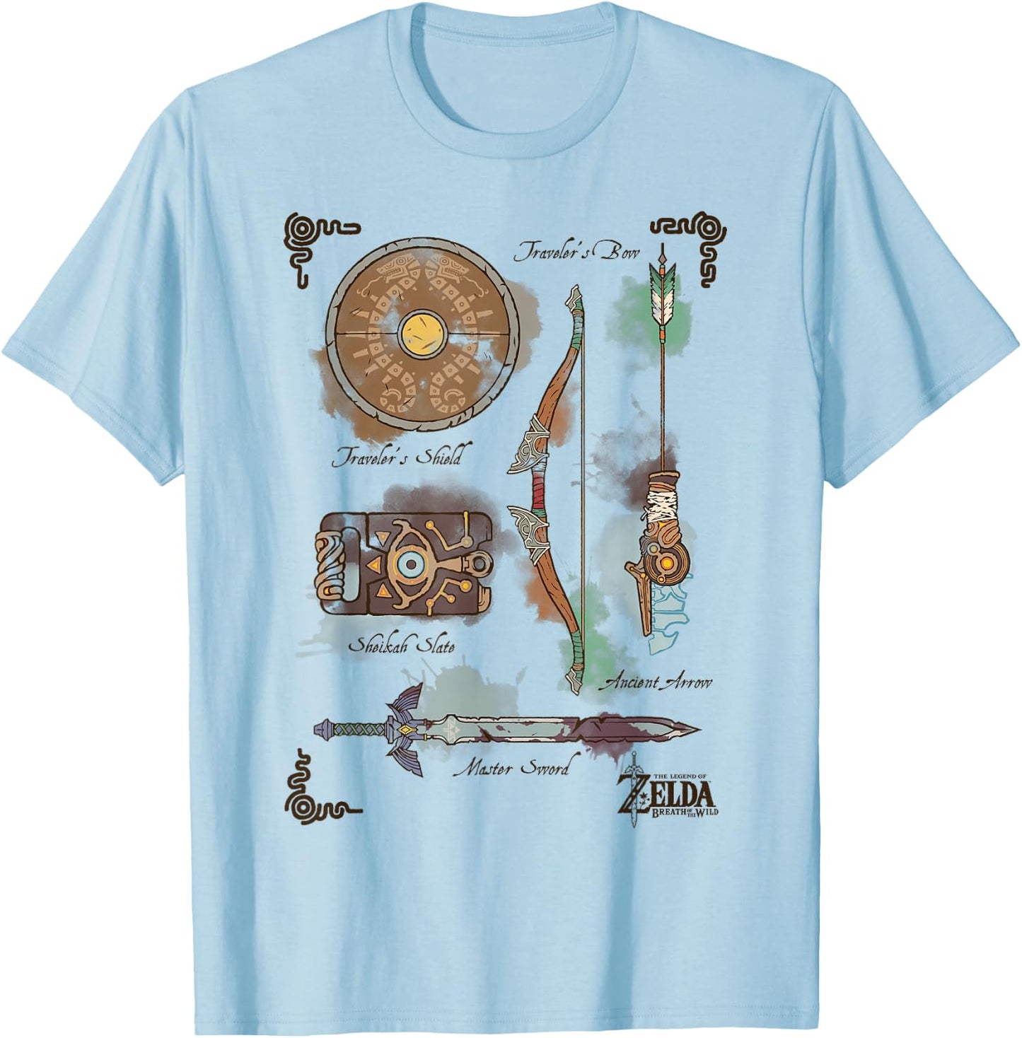 Zelda Breath of The Wild Link Inventory Graphic T-Shirt - T-Shirt | Light Blue
